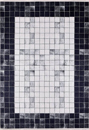 Siyah Beyaz Kareli Deri Görünümlü Geometrik Modern Halı