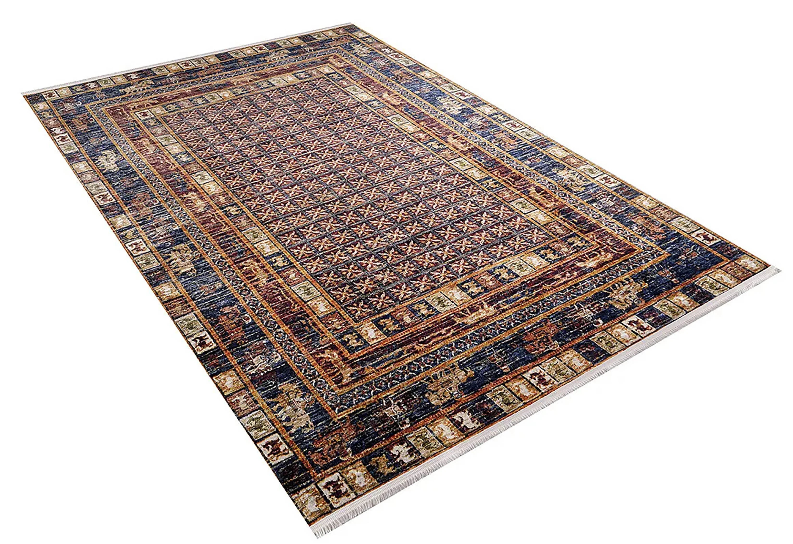 Lacivert Bordo Geleneksel Otantik Motifli Etnik Halı