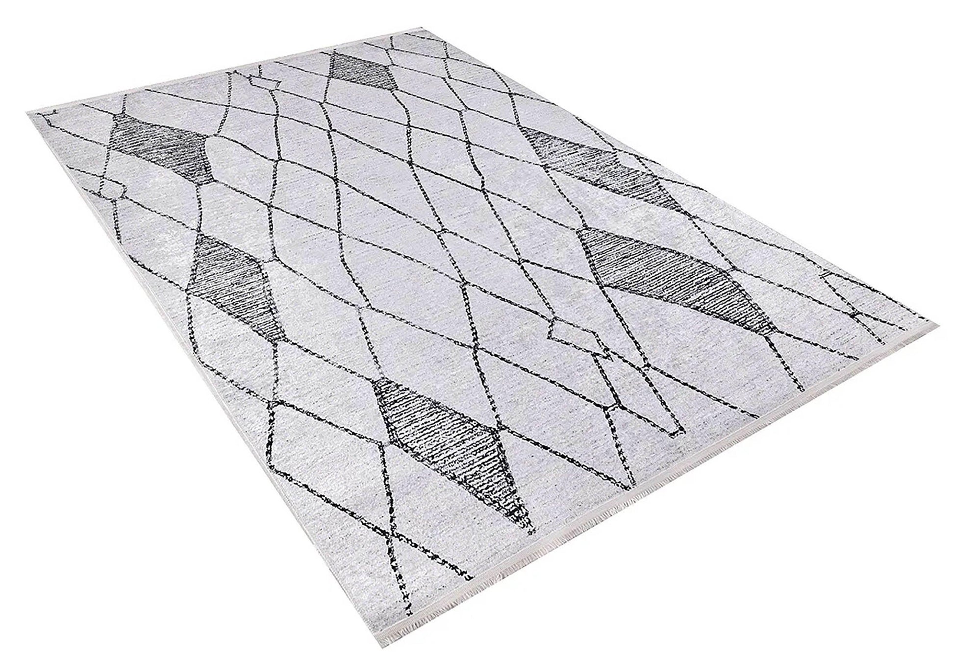 Beyaz Gri Soyut Baklava Desenli İskandinav Modern Halı