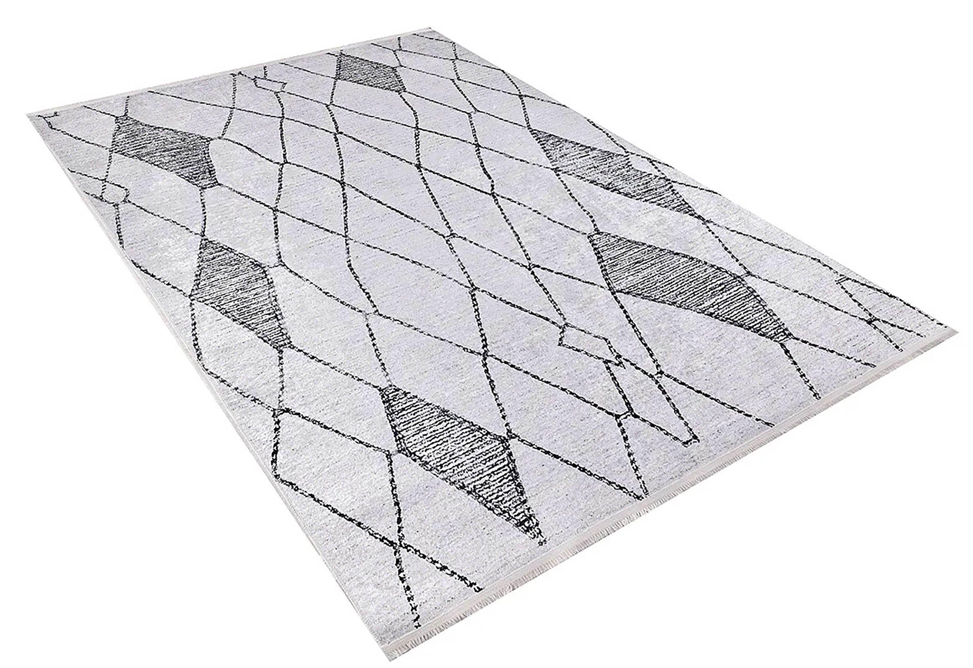 Beyaz Gri Soyut Baklava Desenli İskandinav Modern Halı