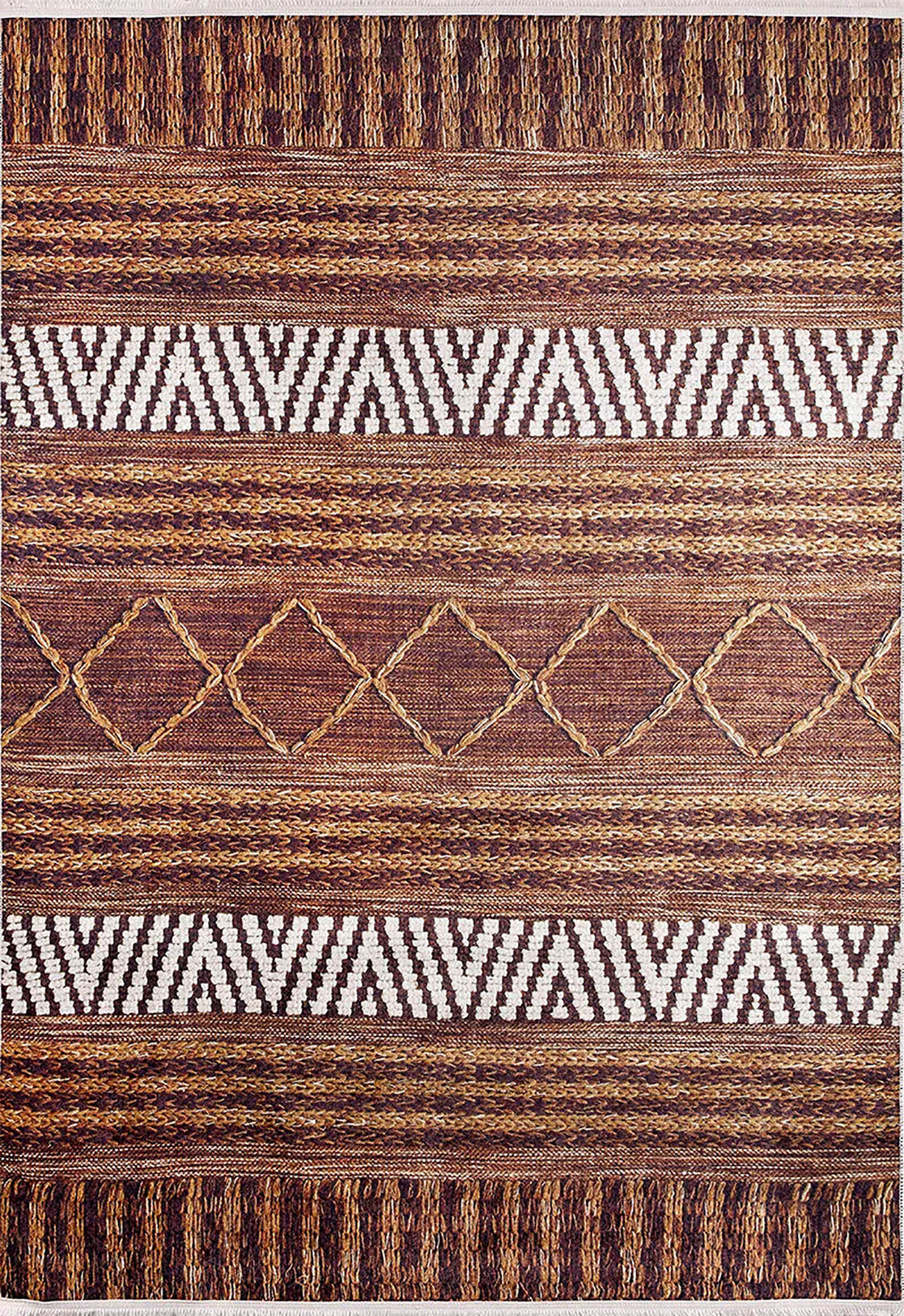 Braunbeiger geometrischer antiker Art Deco Teppich