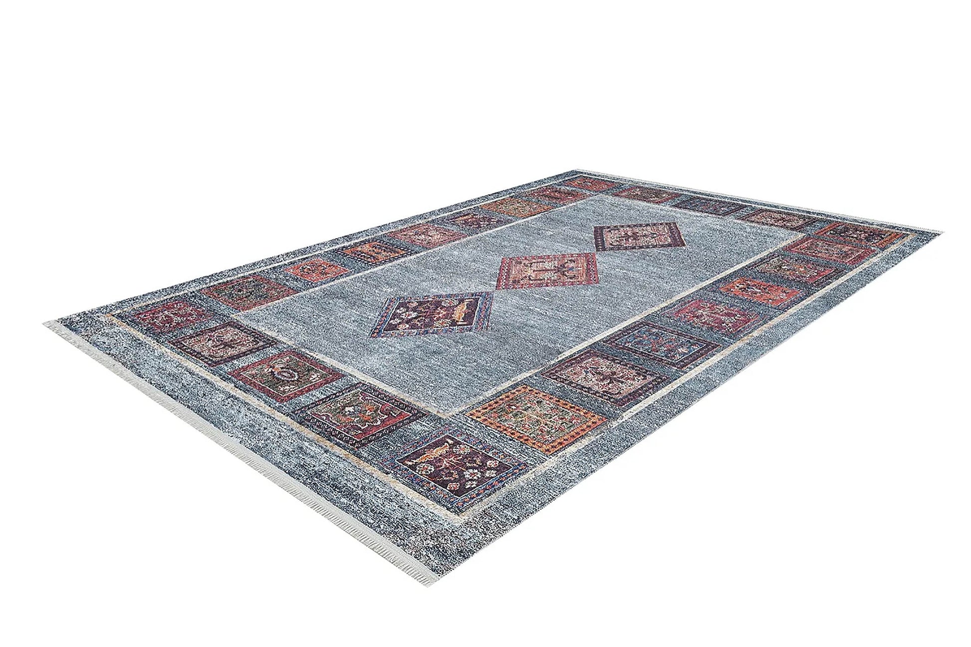 Antik Geometrik Desenli Oryantal Mavi Halı - Pera Halı