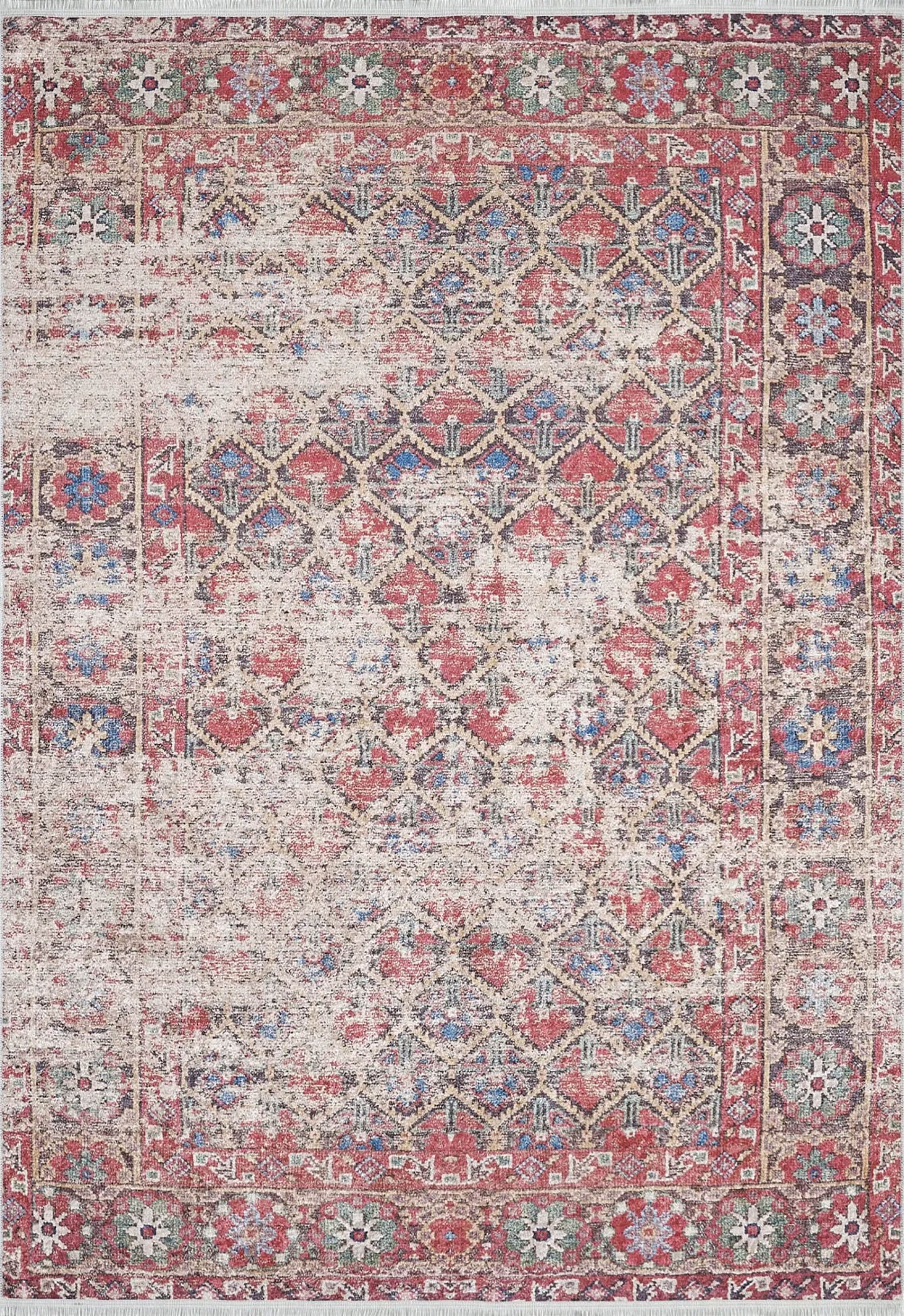 Petek Desenli Kırmızı Modern Halı - Pera Halı