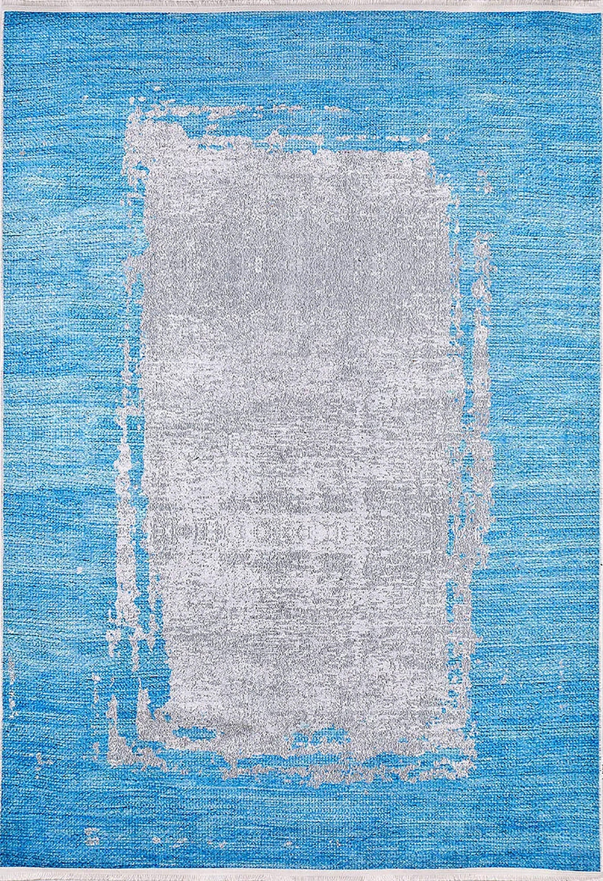 Mavi Gri Eskitme Canlı Turkuaz Soyut Modern Halı