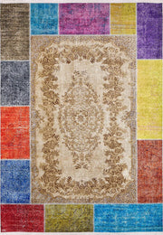 Çok Renkli Patchwork Bej Bohem Vintage Halı