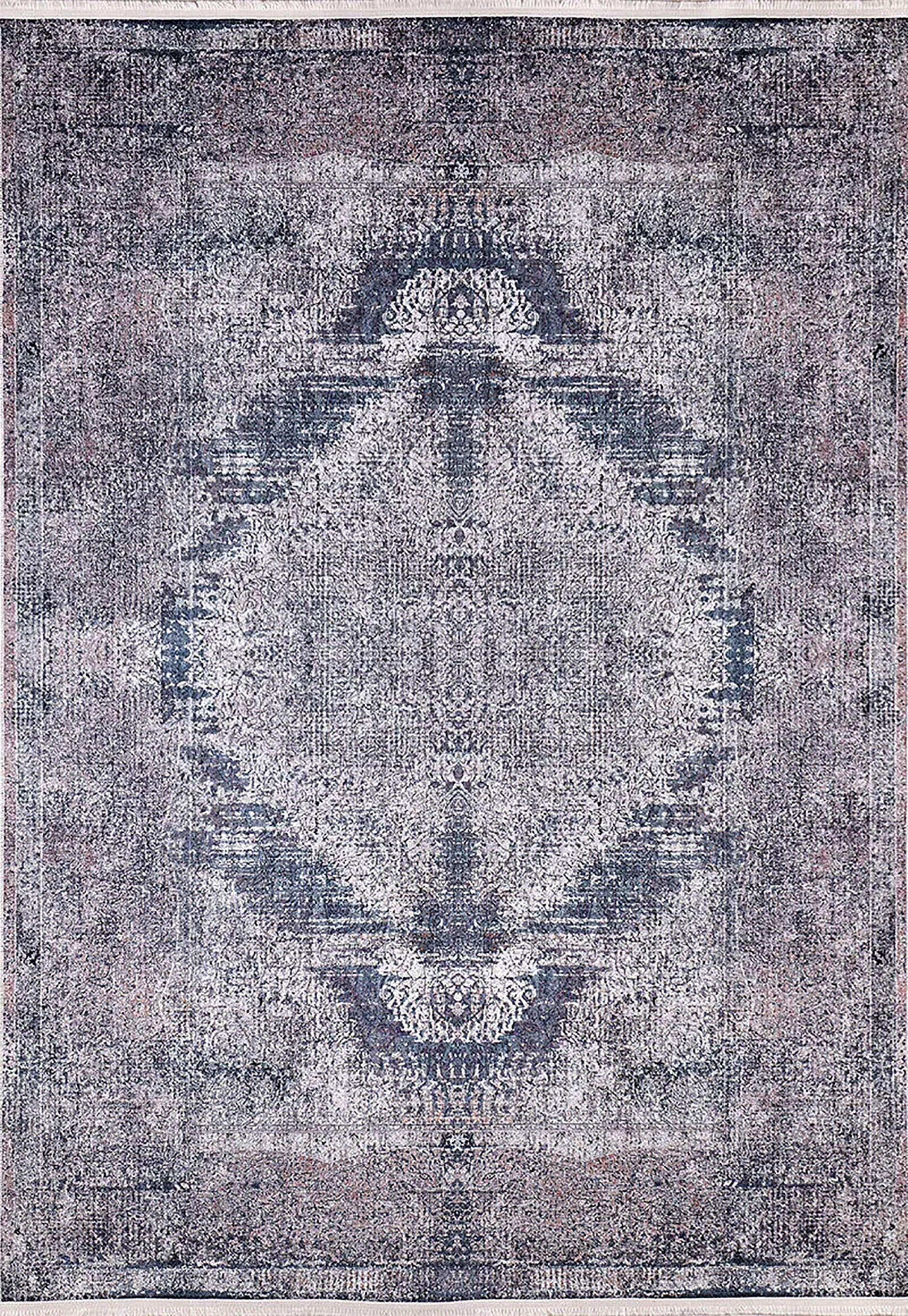 Koyu Gri Mavi Eskitme Vintage Otantik Halı