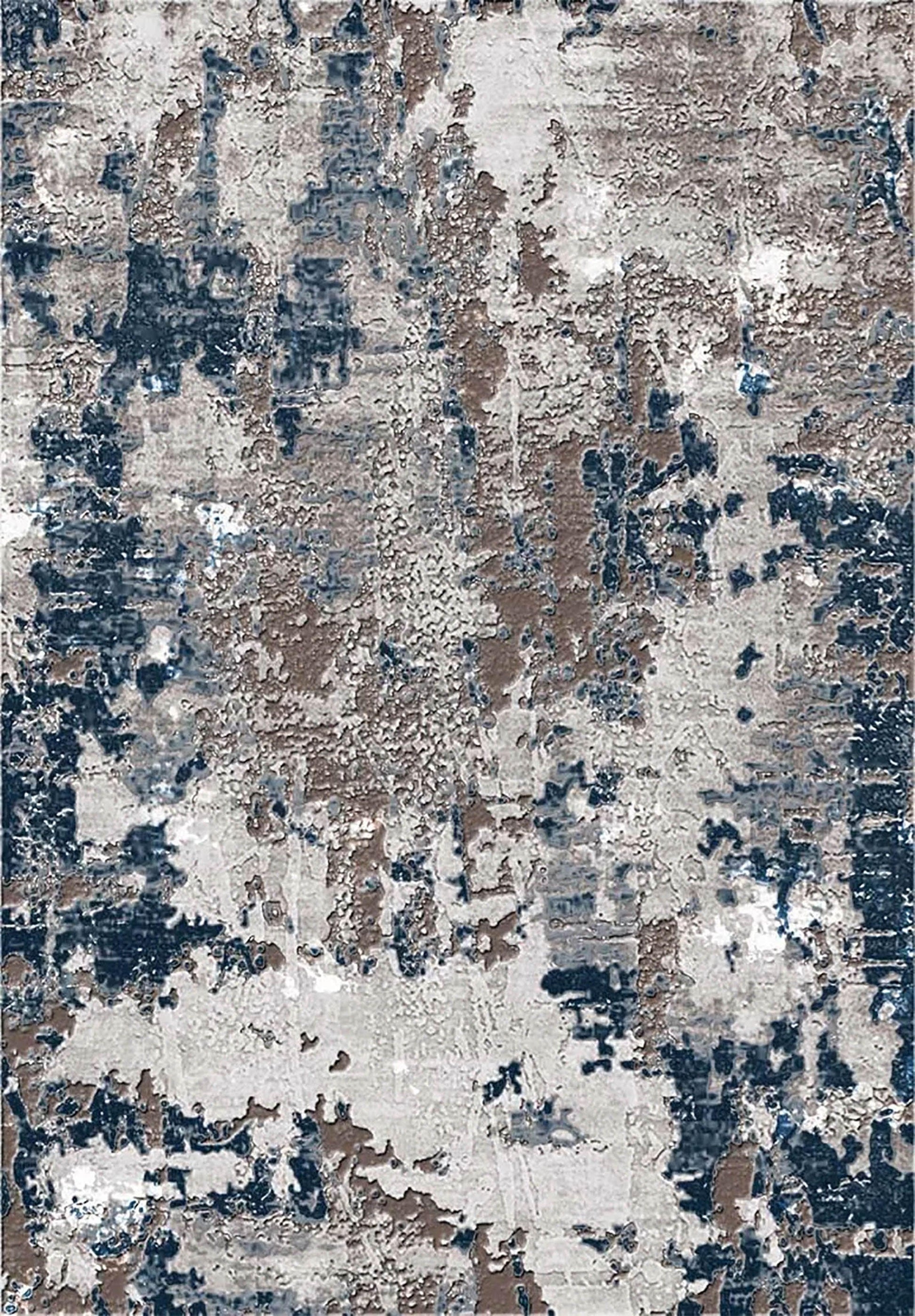 Kahve Mavi Soyut Modern Eskitme Halı