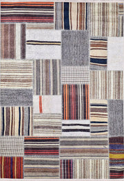 Kahve Bej Patchwork Otantik Şeritli Bohem Kilim Halısı