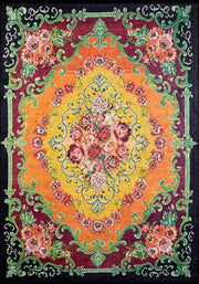 Sarı Turuncu Canlı Çiçekli Bohem Lüks Vintage Salon Halısı