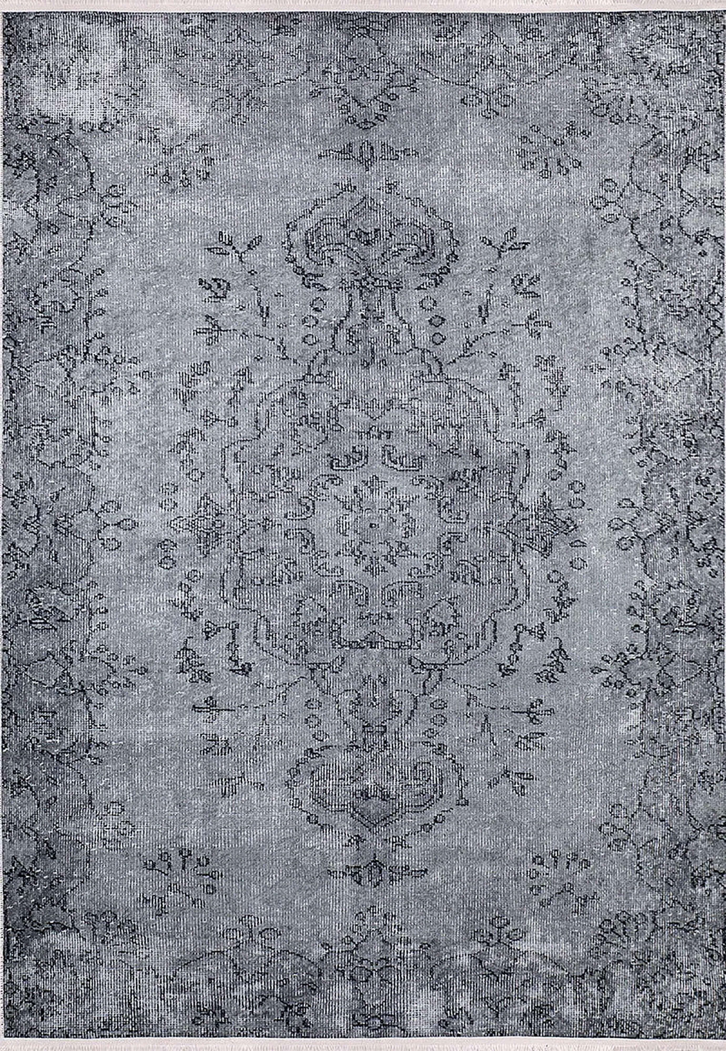 Gri Eskitme Klasik Desenli Vintage Salon Halısı