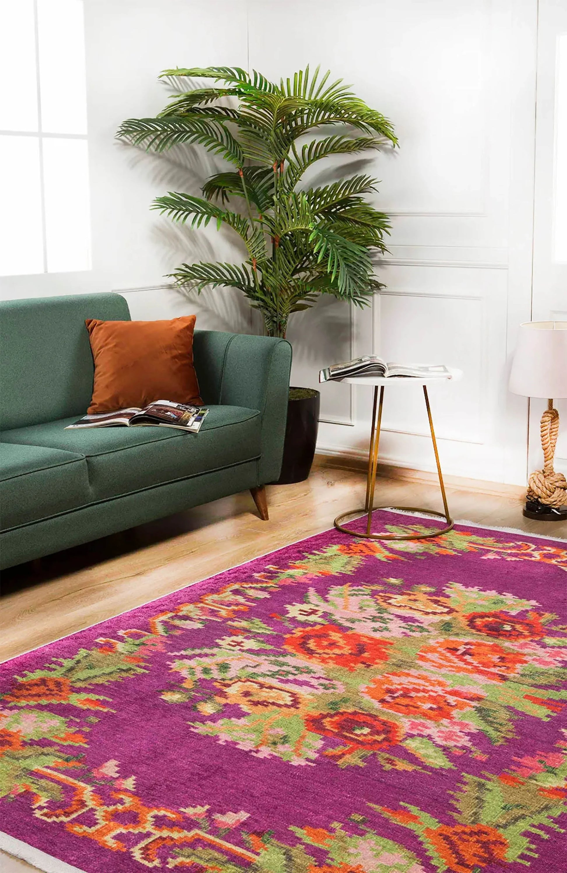 Soho Karabağ Dekoratif Bohem Çiçekli Pembe Kilim Halı