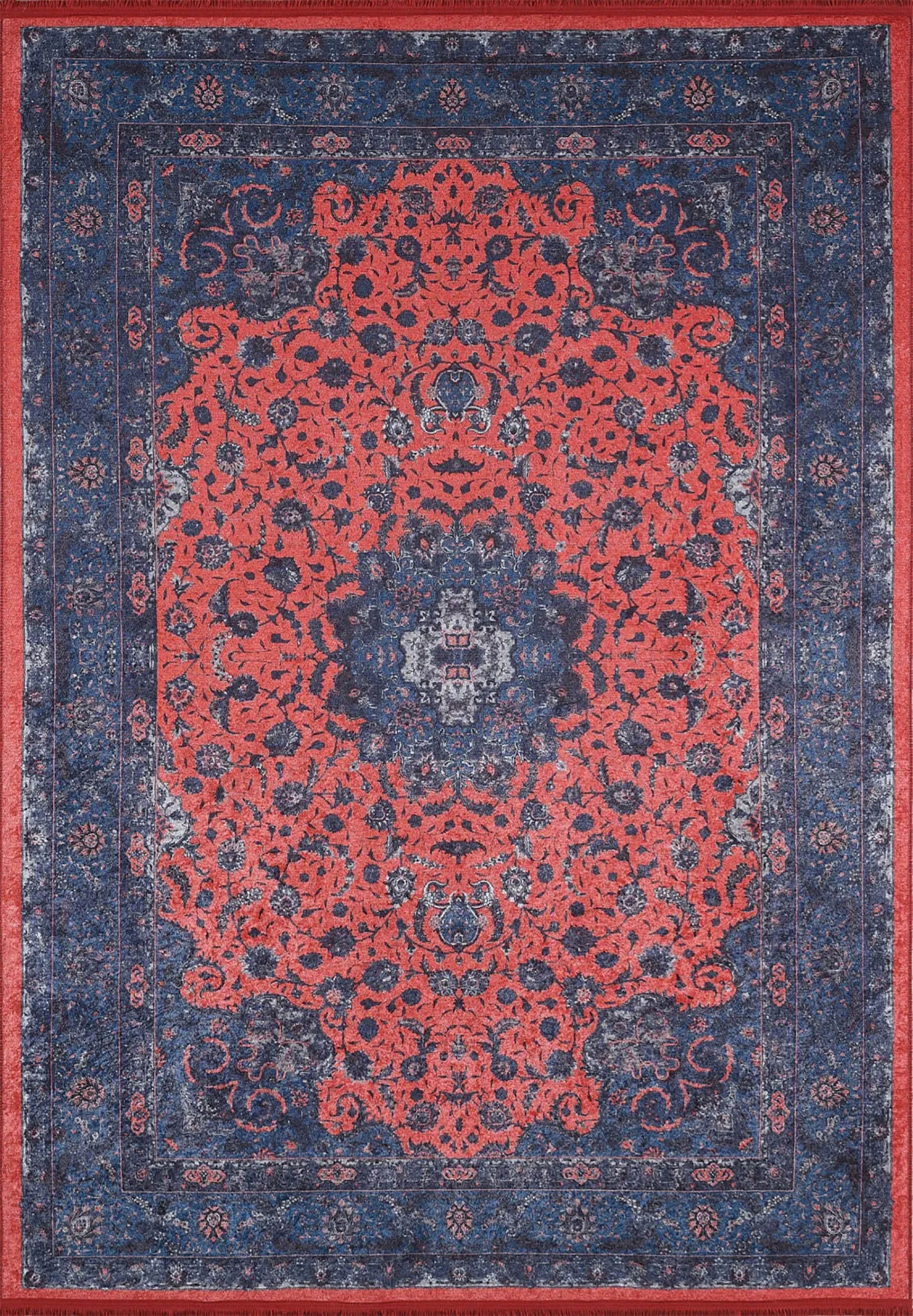 Soho Çiçek Desenli Geleneksel Kırmızı Lacivert Vintage Halı - Pera Halı