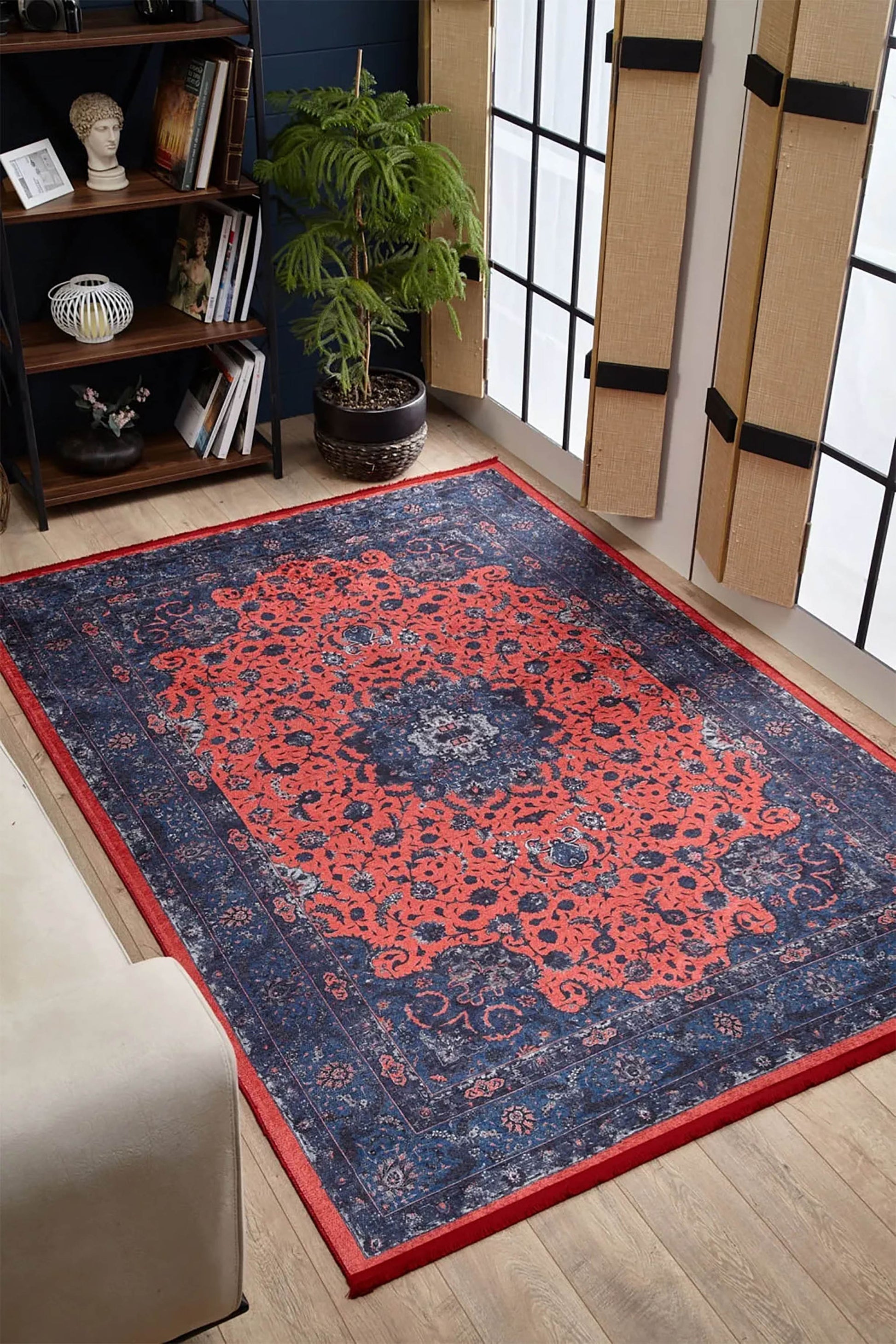 Soho Çiçek Desenli Geleneksel Kırmızı Lacivert Vintage Halı - Pera Halı