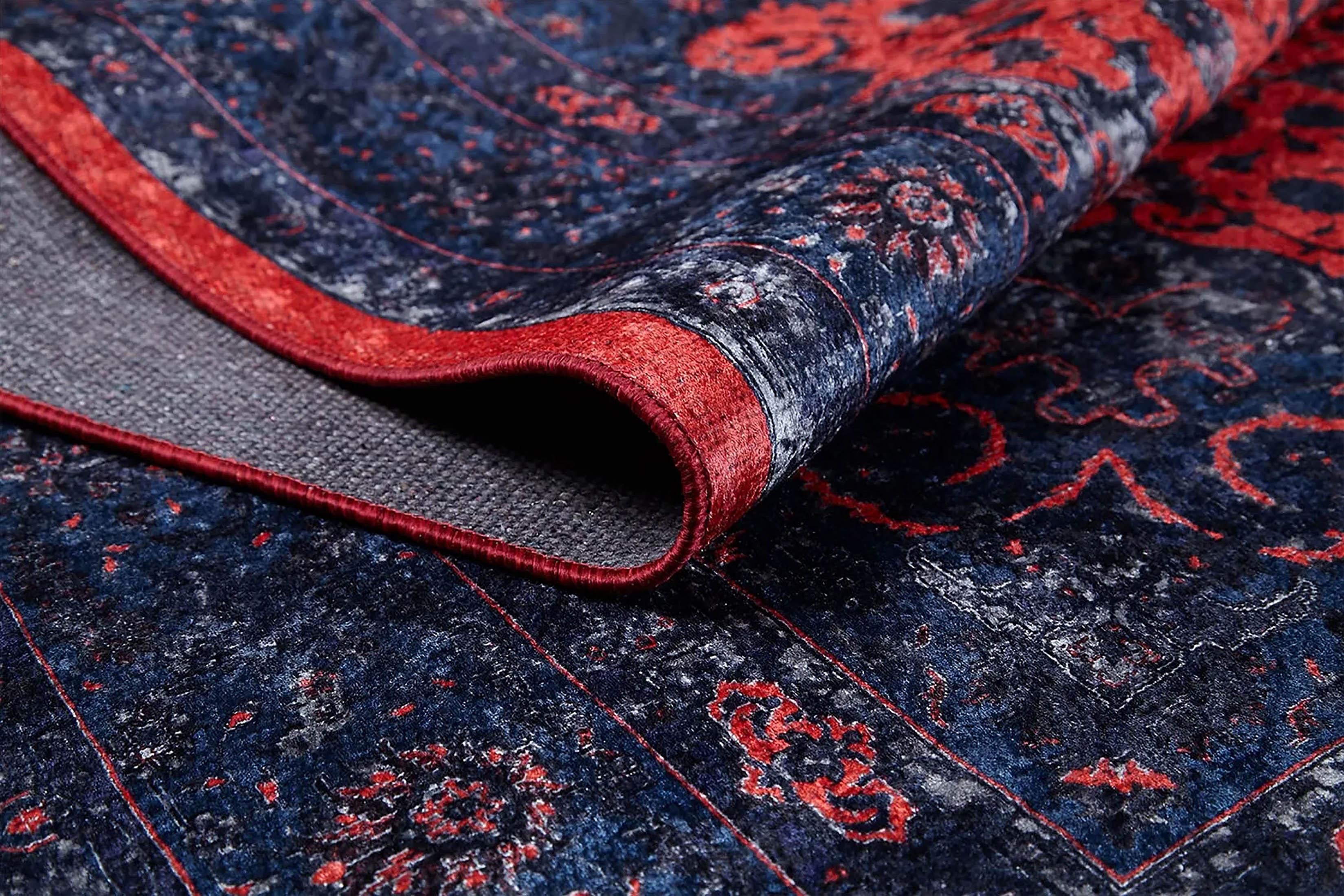 Soho Çiçek Desenli Geleneksel Kırmızı Lacivert Vintage Halı