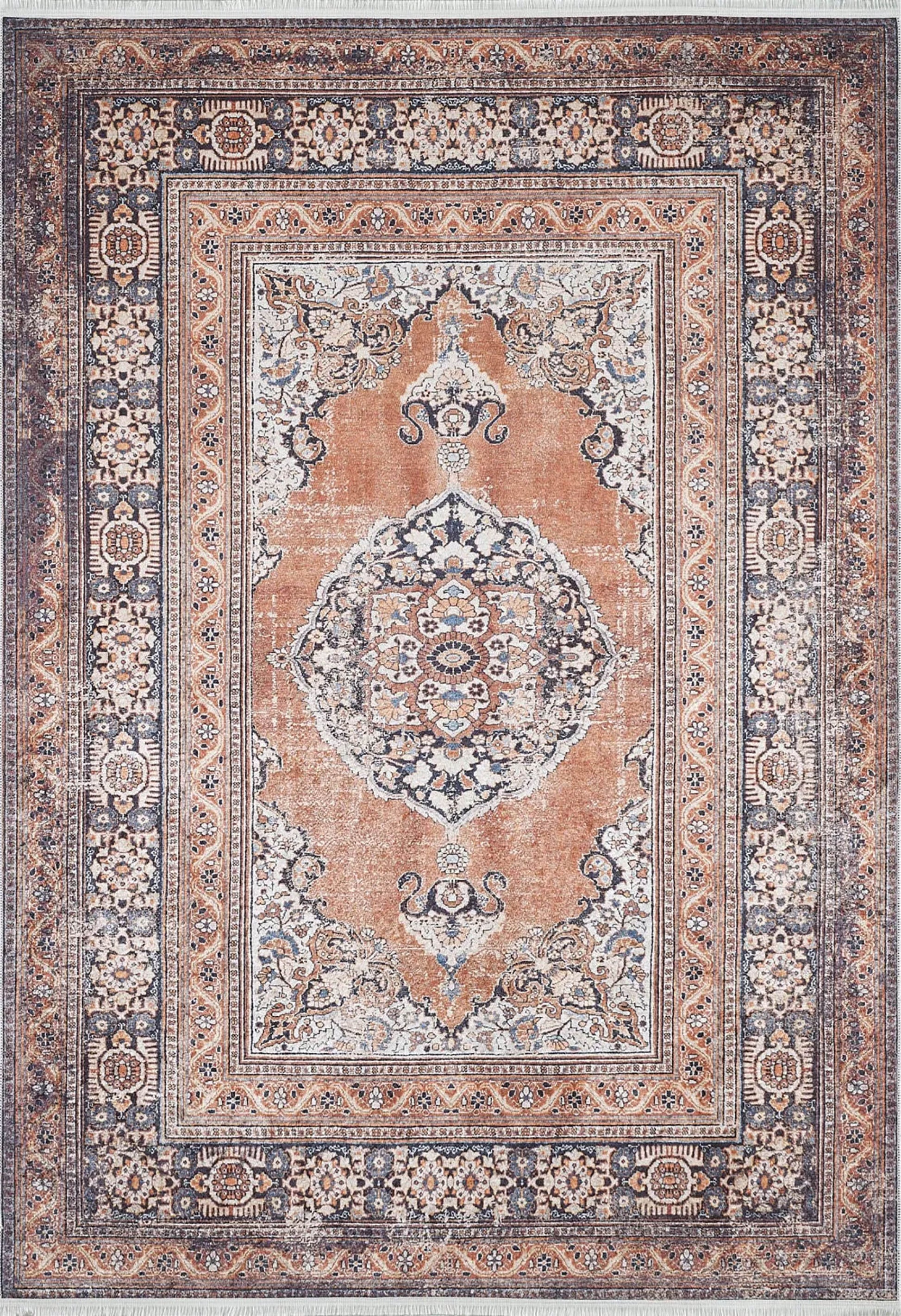 Turuncu Madalyon Geometrik Halı - Pera Halı
