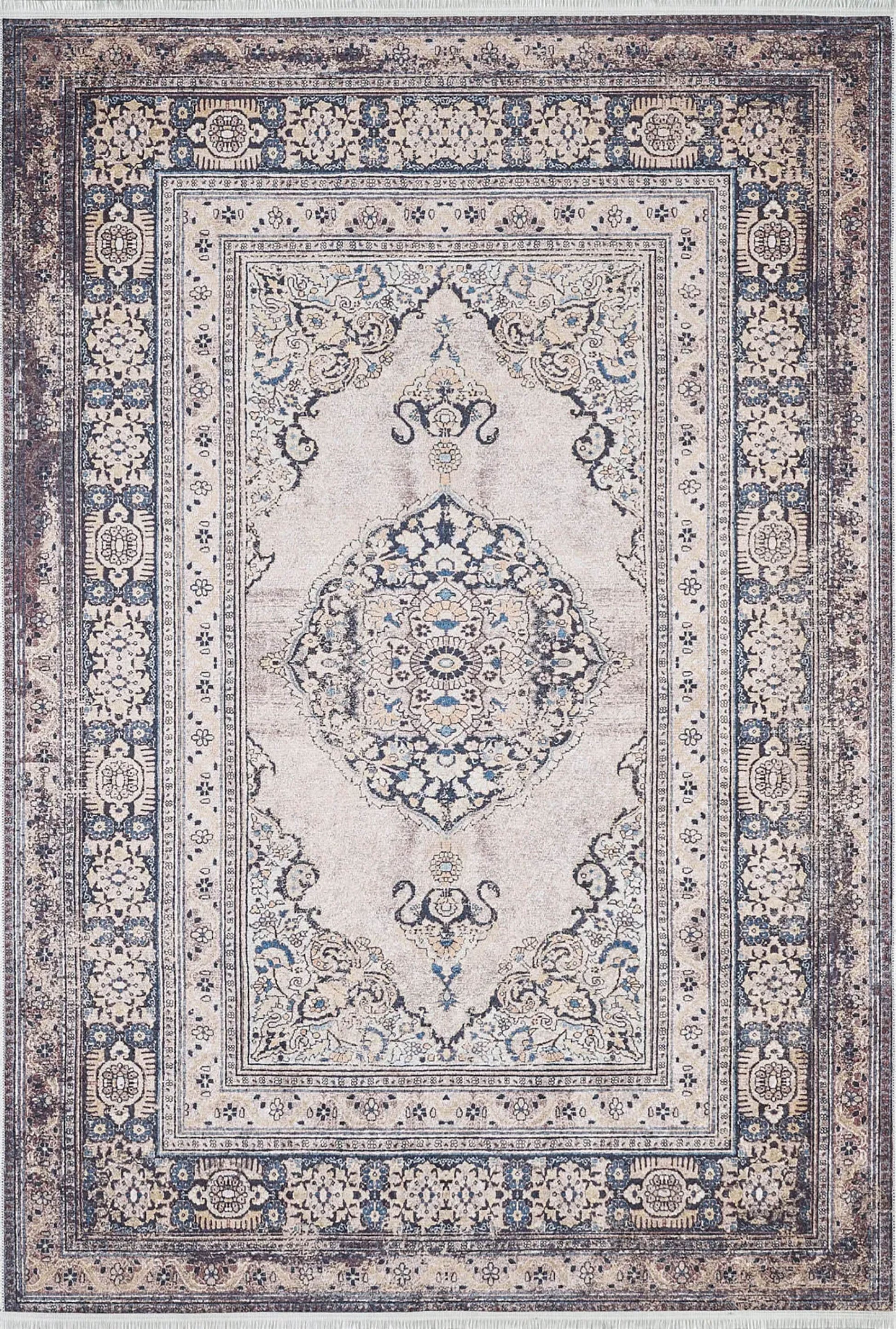 Bej Madalyon Geometrik Halı - Pera Halı