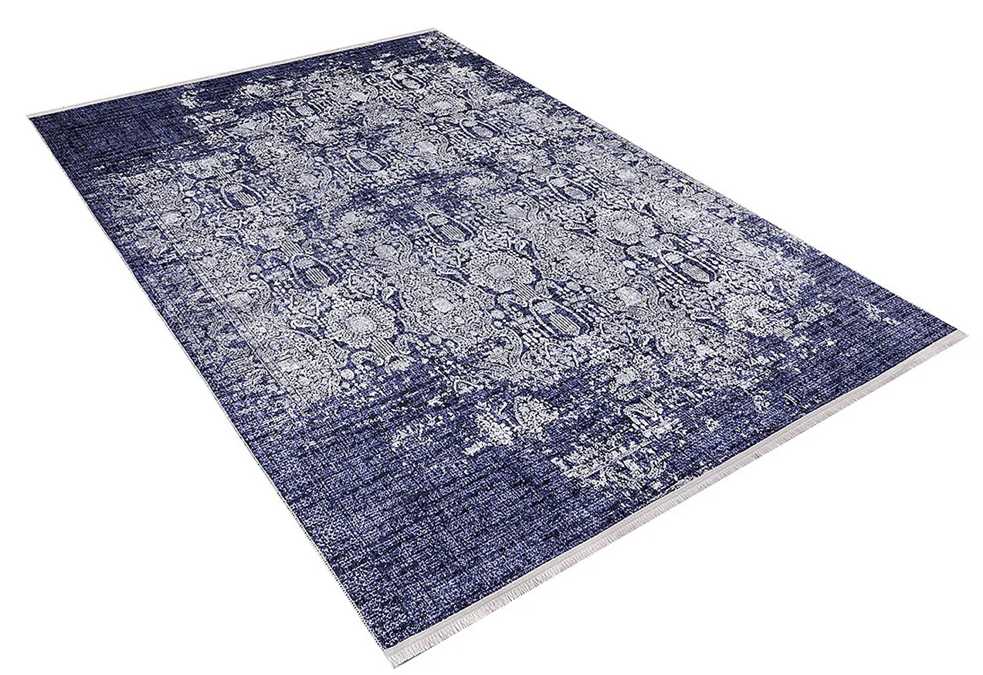 Koyu Mavi Eskitme Klasik Halı