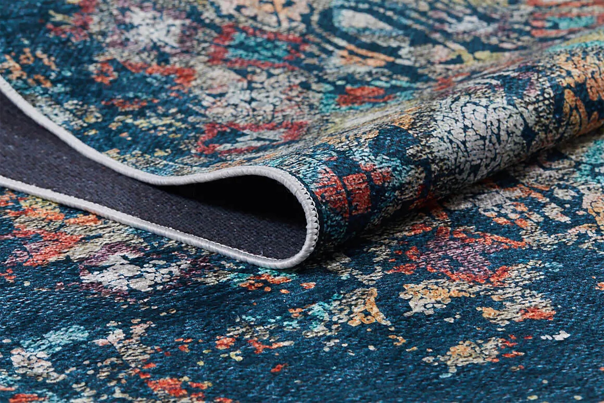 Lacivert Çok Renkli Vintage Desen Halı