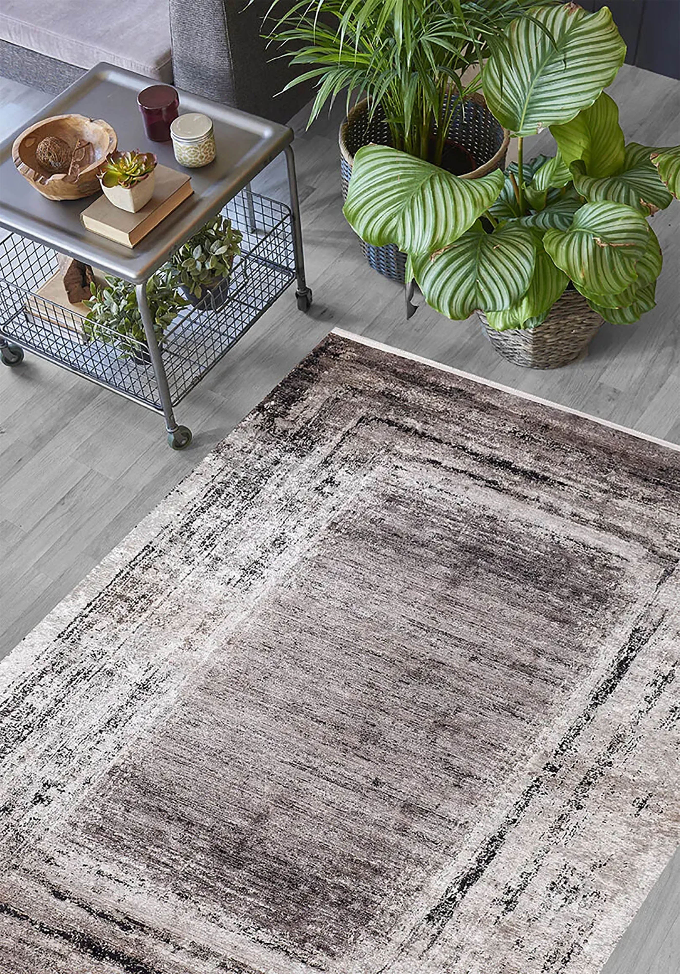 Brown Beige Geometric Antique Art Deco Rug