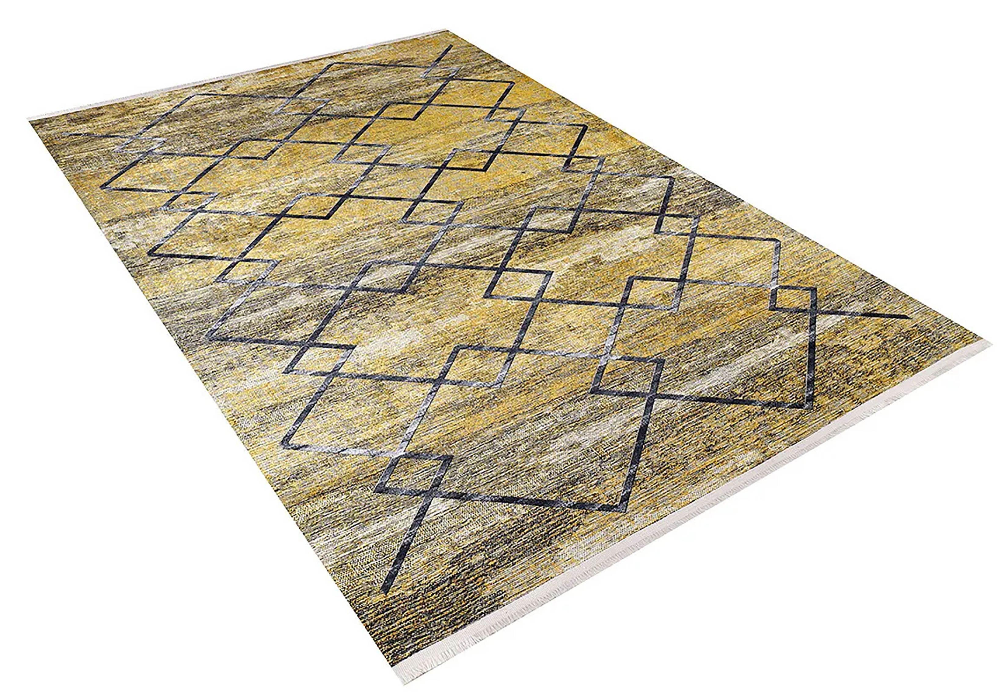 Sarı Hardal Geometrik Baklava Desen Halı