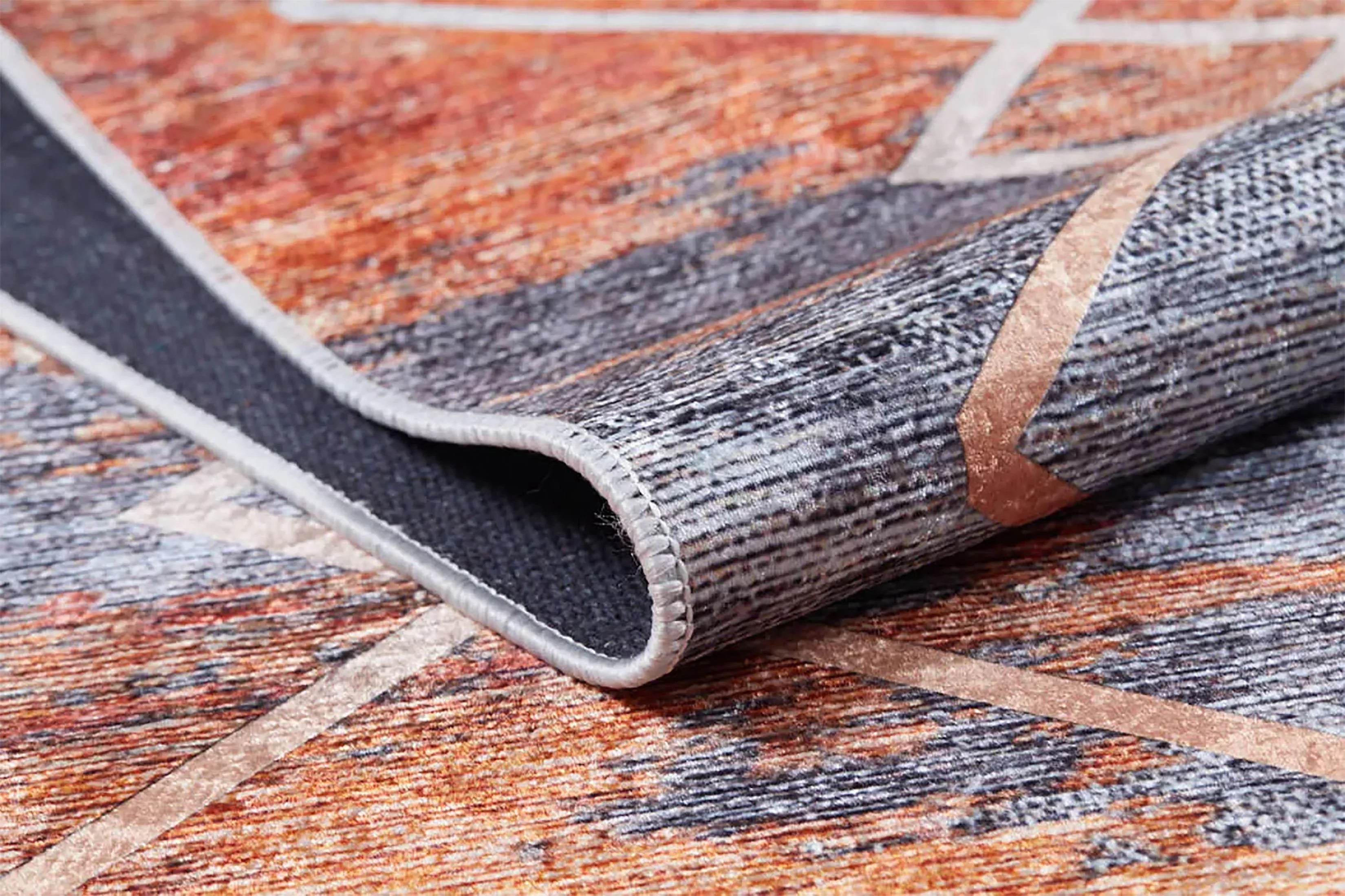 Turuncu Gri Geometrik Modern Desen Halı