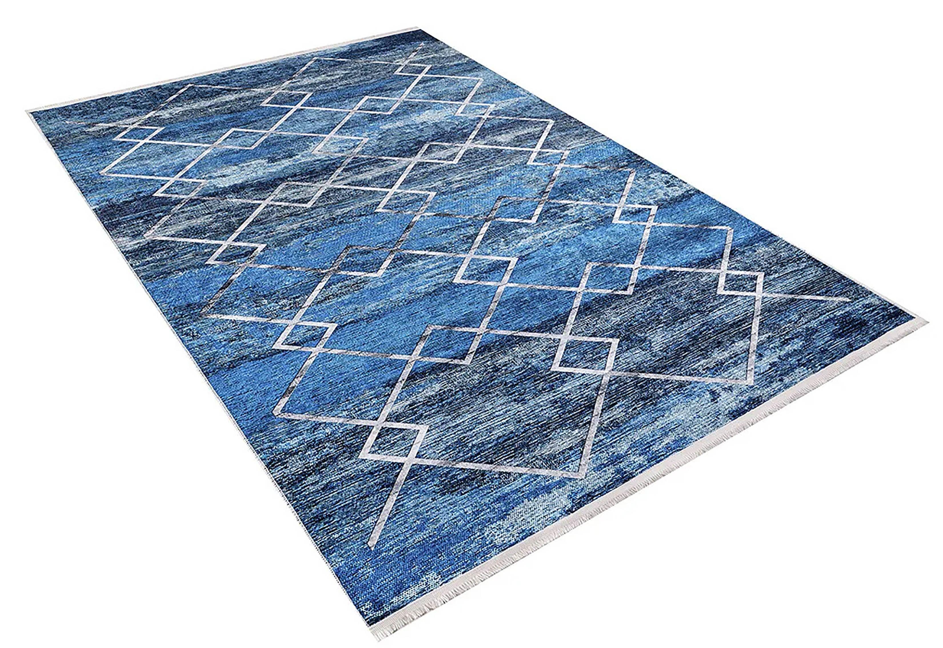 Mavi Turkuaz Baklava Desen Modern Halı