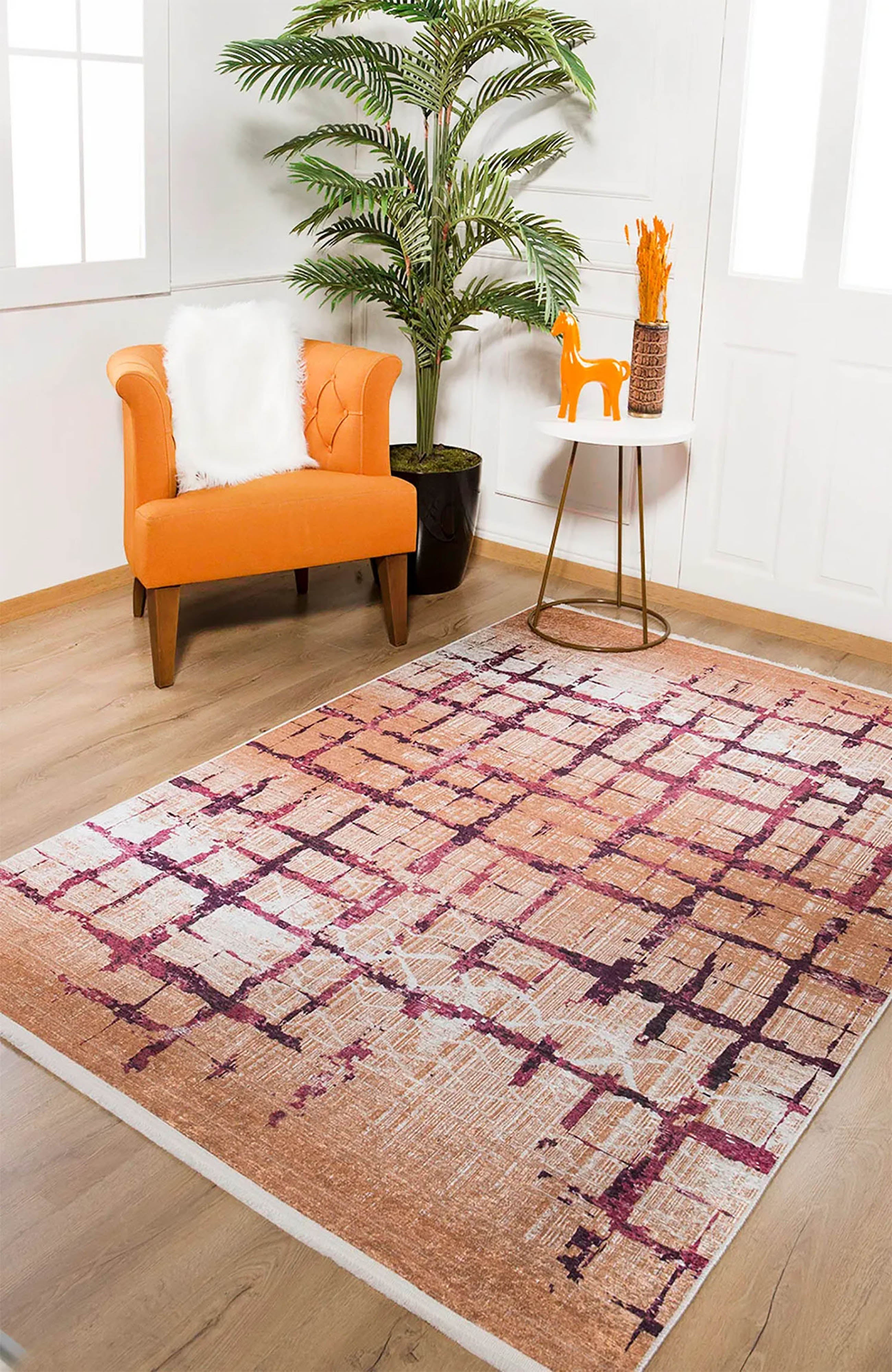 Braunbeiger geometrischer antiker Art Deco Teppich