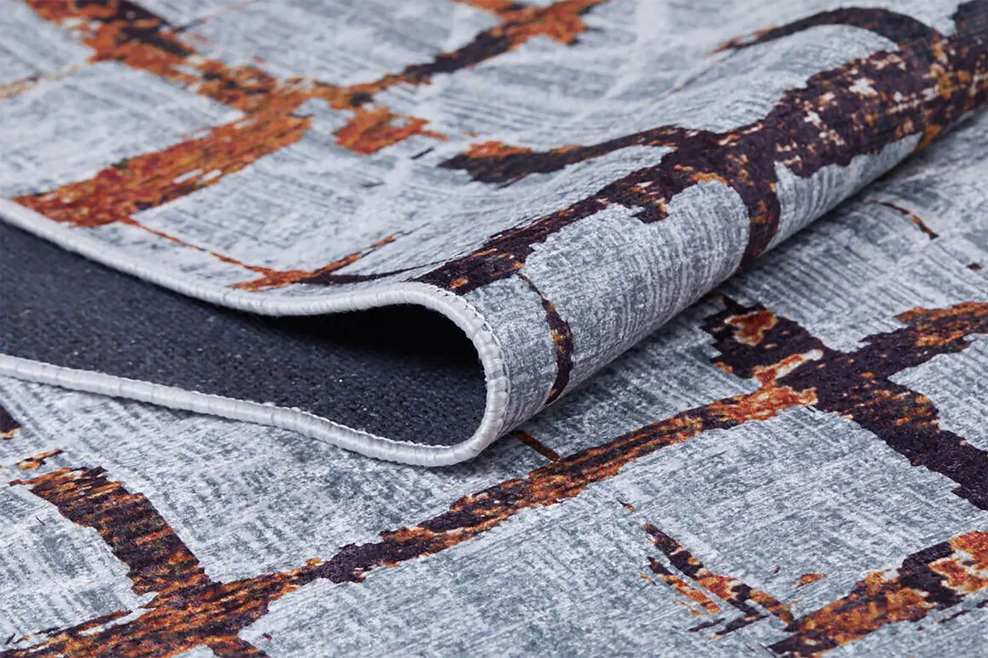 Gri Turuncu Izgara Desen Modern Halı