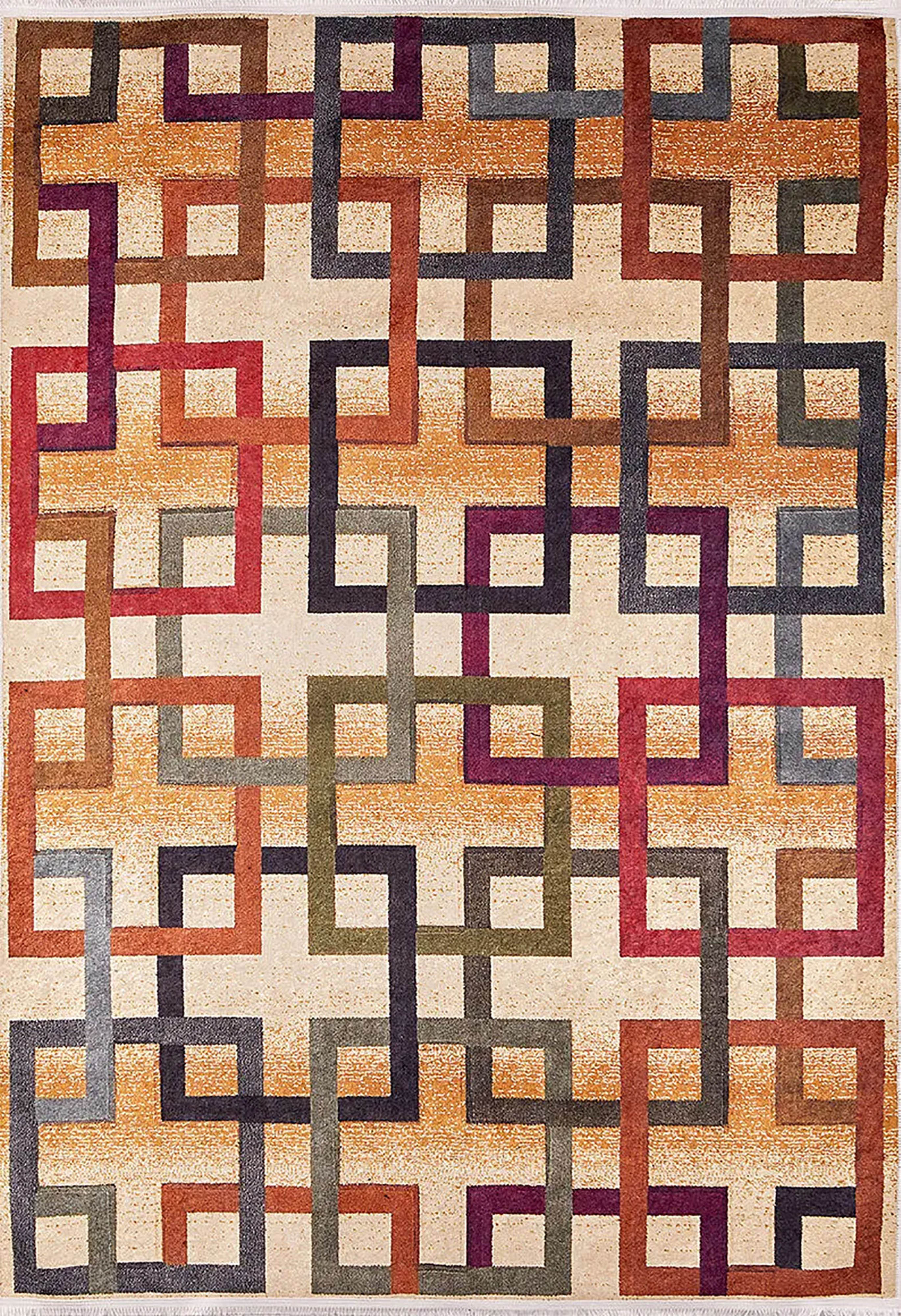 Braunbeiger geometrischer antiker Art Deco Teppich