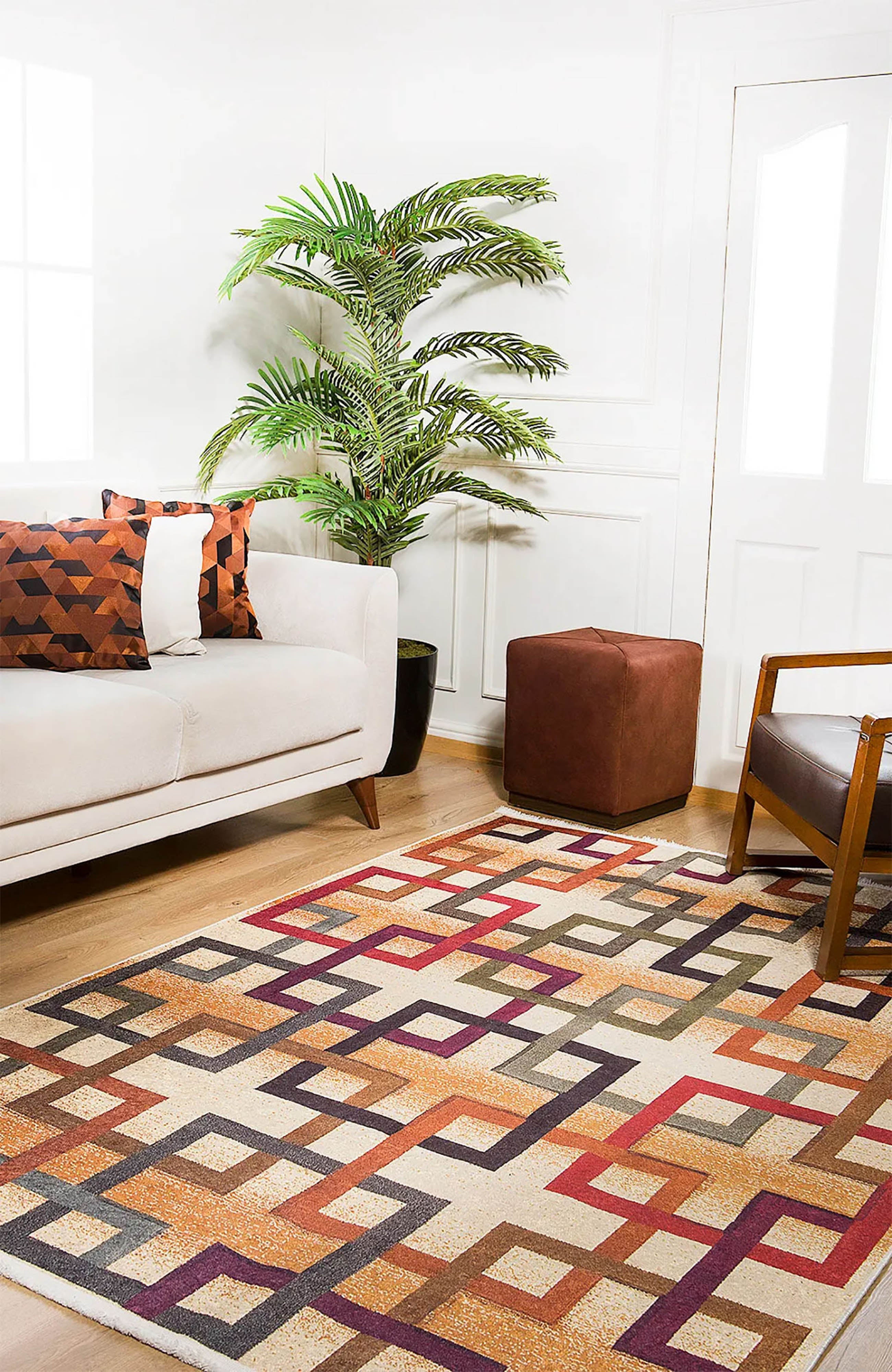 Braunbeiger geometrischer antiker Art Deco Teppich