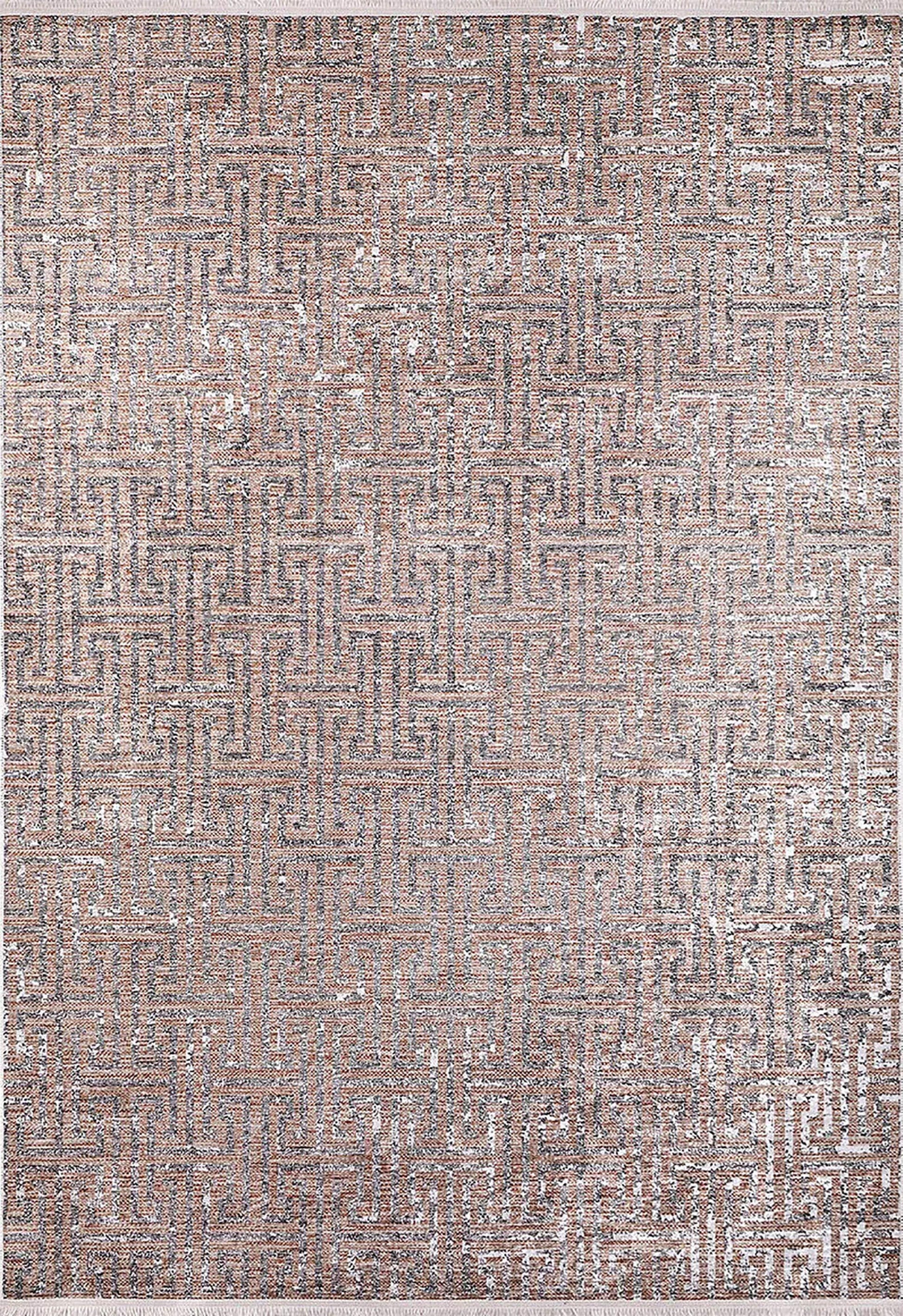 Bej Kahve Eskitme Labirent Desen Halı