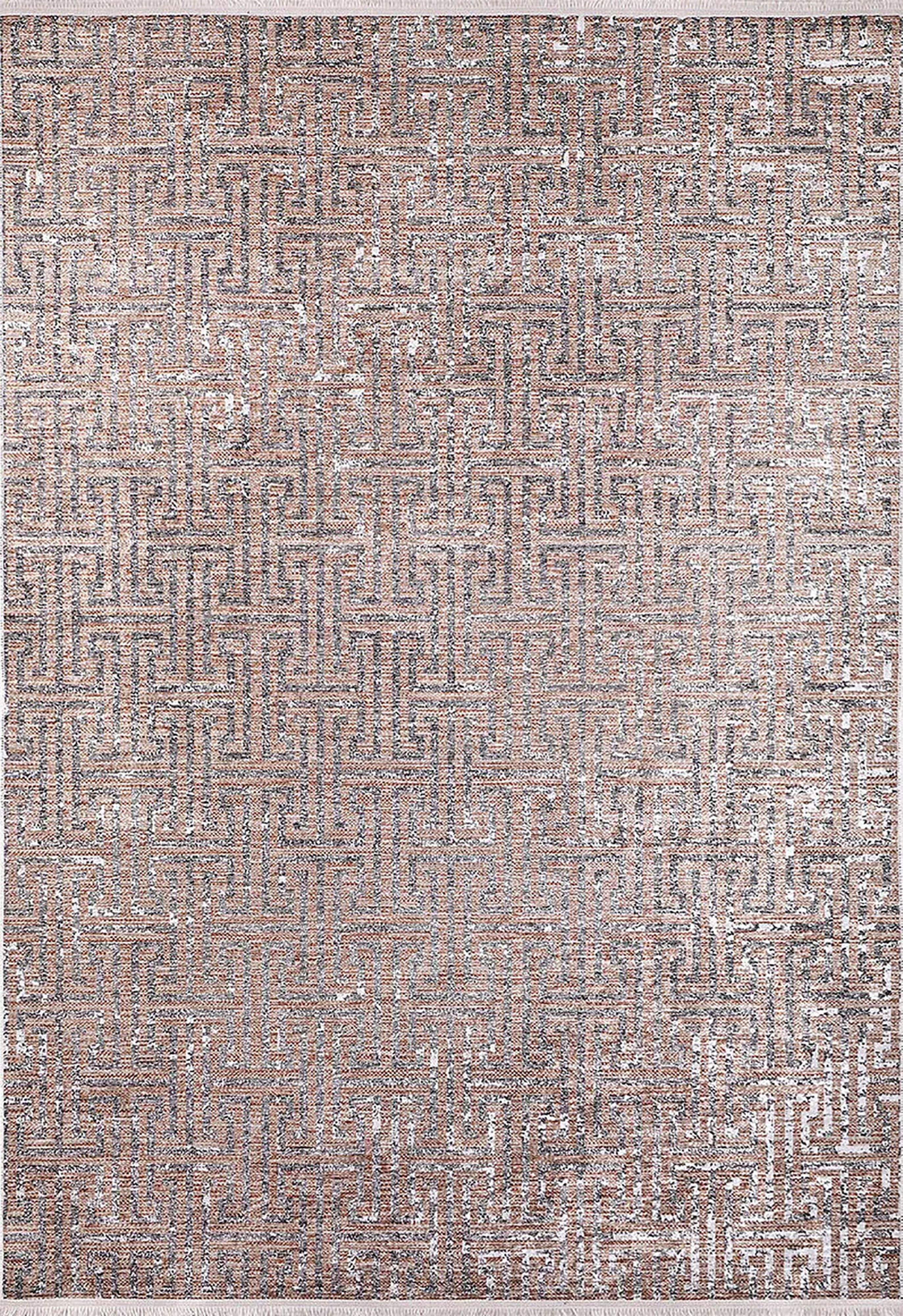 Bej Kahve Eskitme Labirent Desen Halı