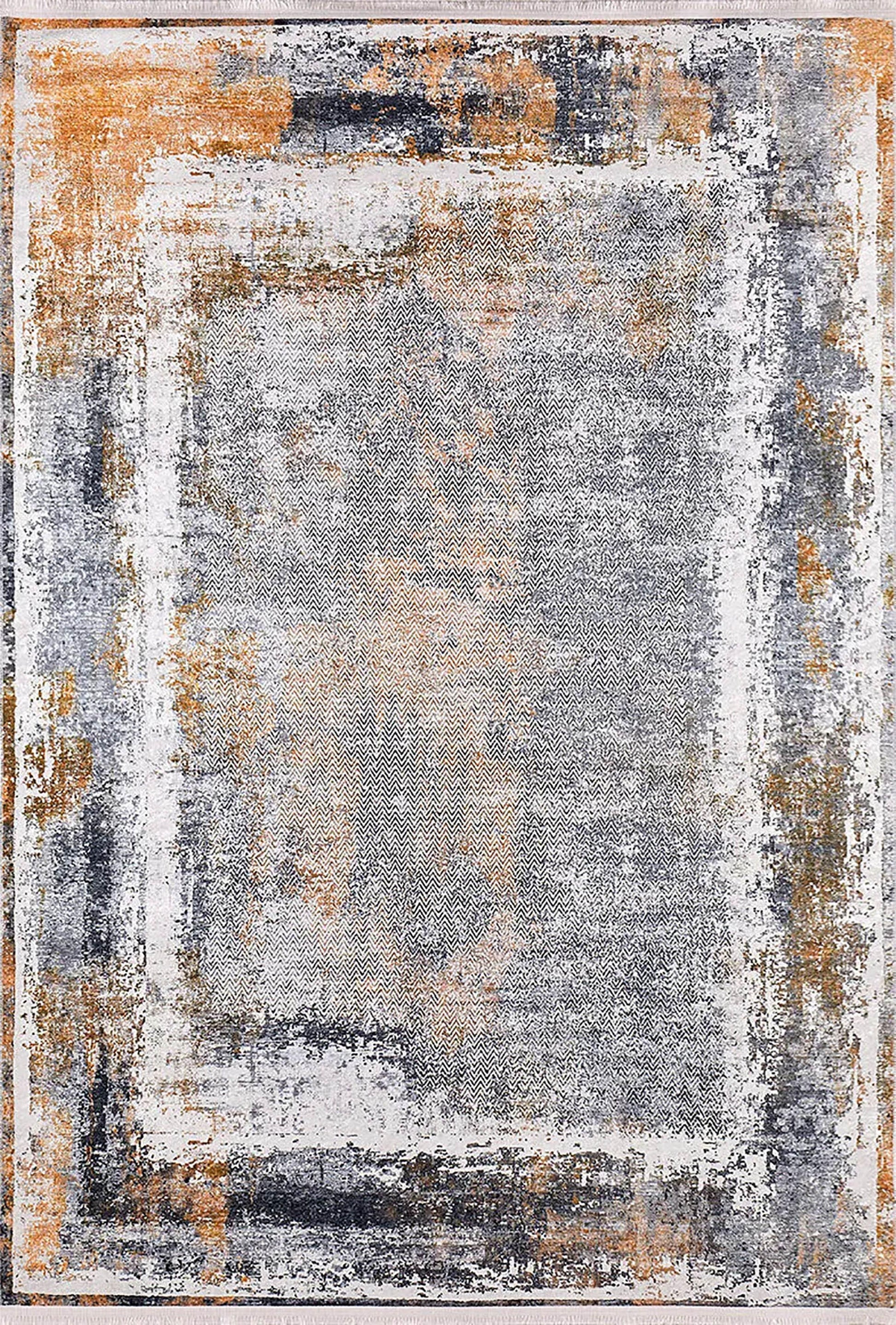 Gri Turuncu Eskitme Modern Halı