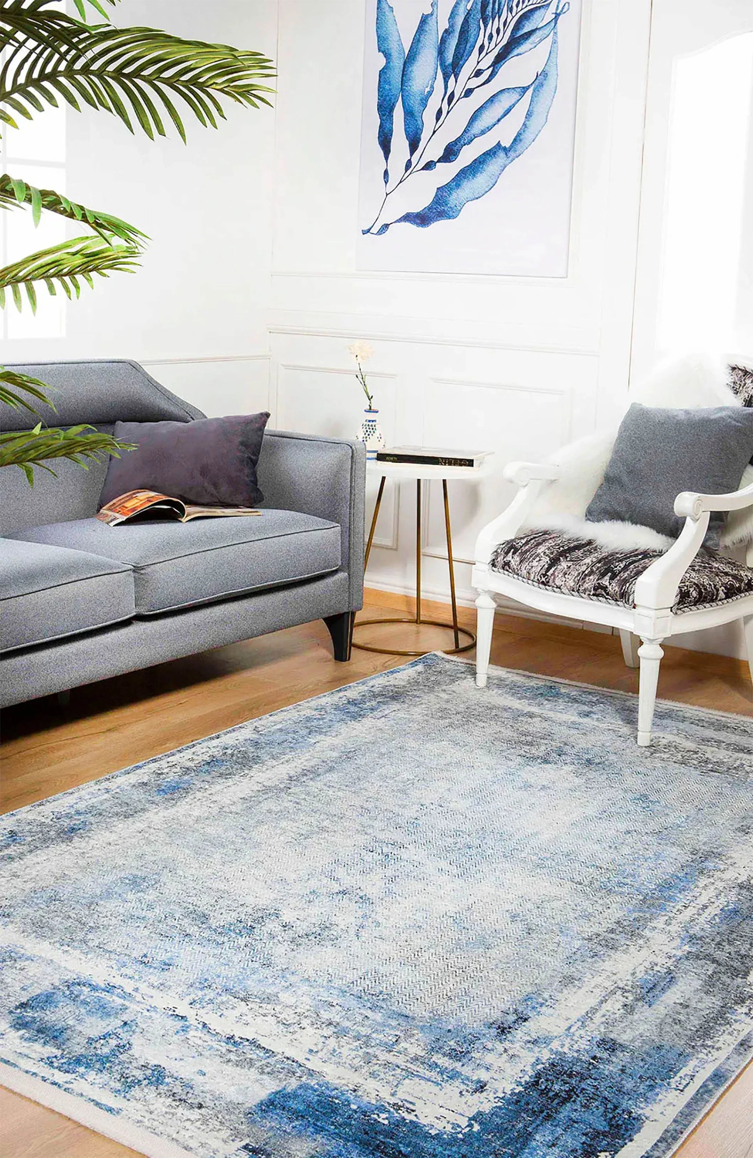 Açık Gri Beyaz Eskitme Modern Halı