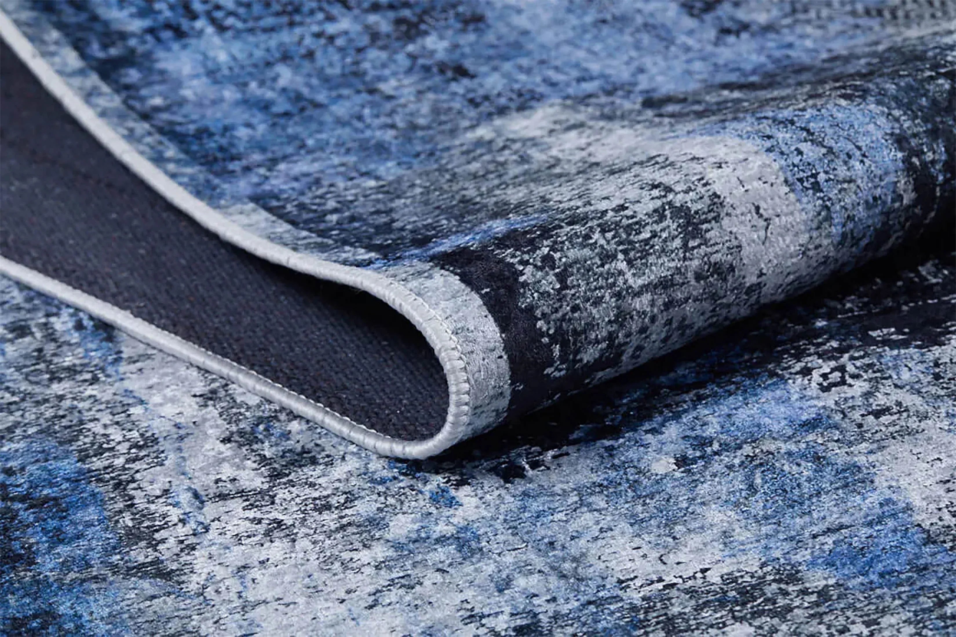 Mavi Gri Eskitme Modern Halı