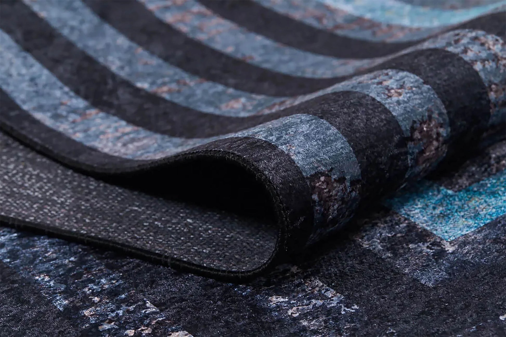 Siyah Mavi Art Deco Geometrik Çerçeveli Modern Halı