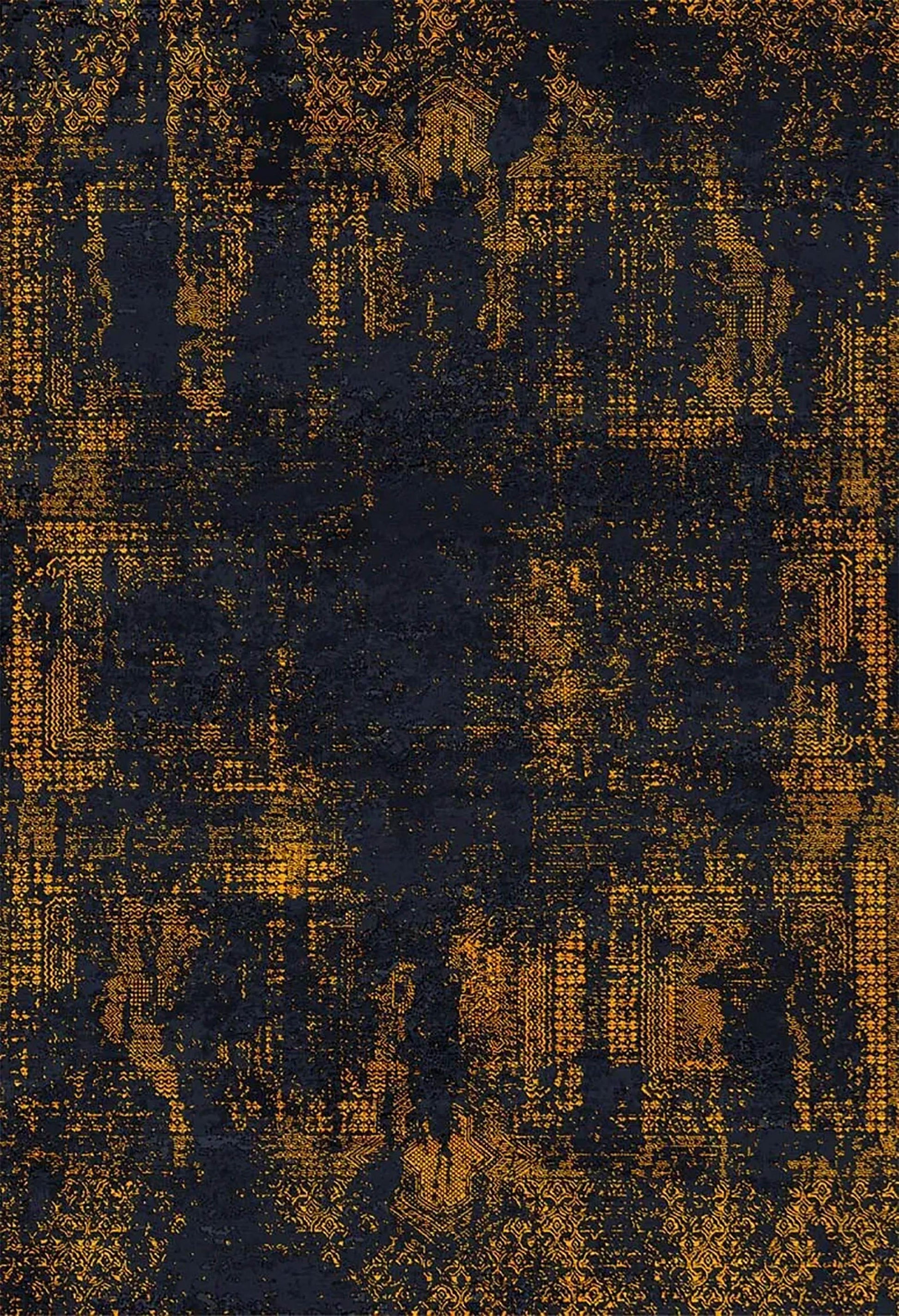 Lüks Lacivert Altın Eskitme Desenli Halı