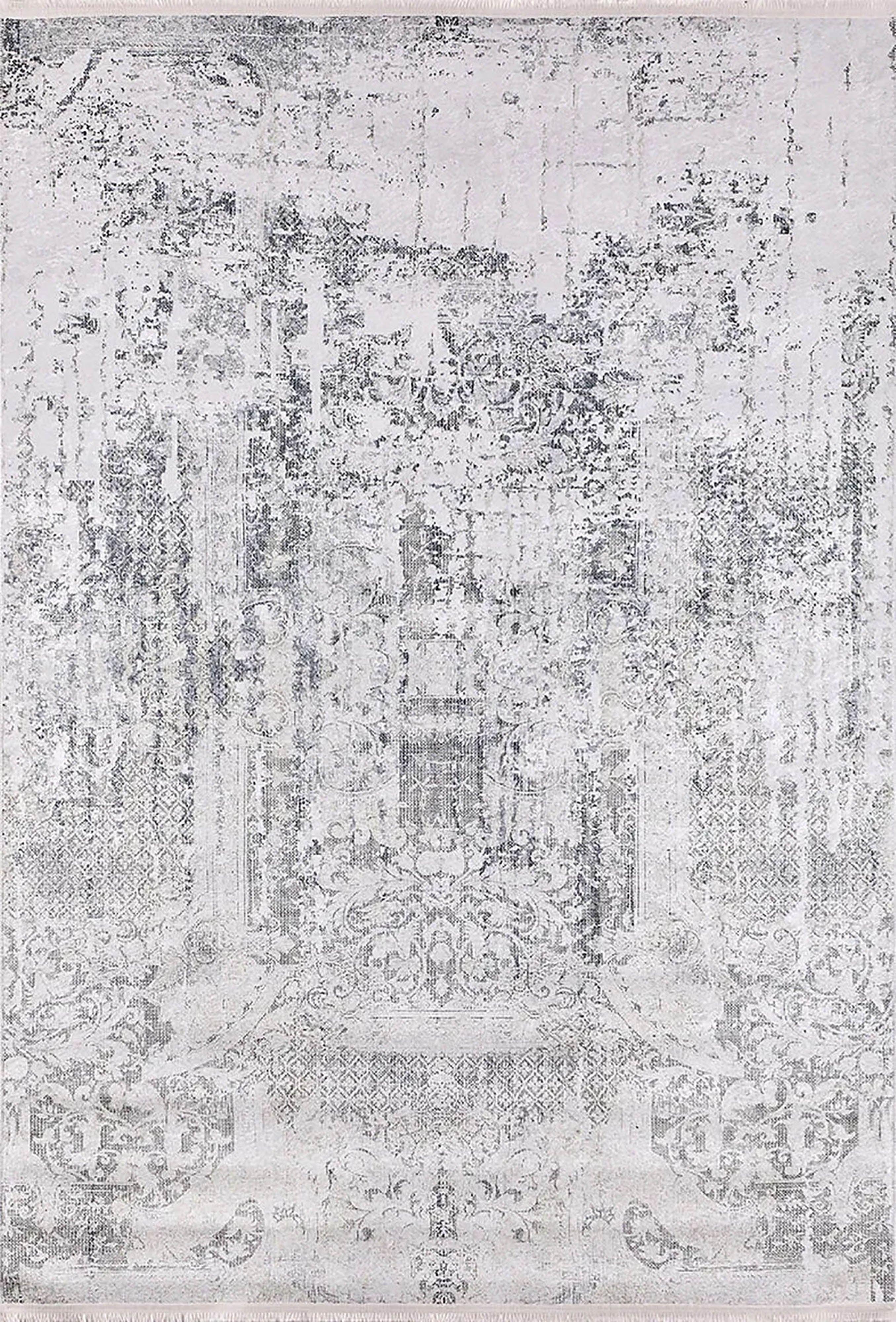 Beyaz ve Açık Gri Eskitme Desenli Halı