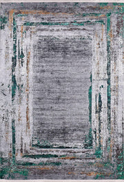 Gri Siyah Beyaz Eskitme Çerçeveli Halı