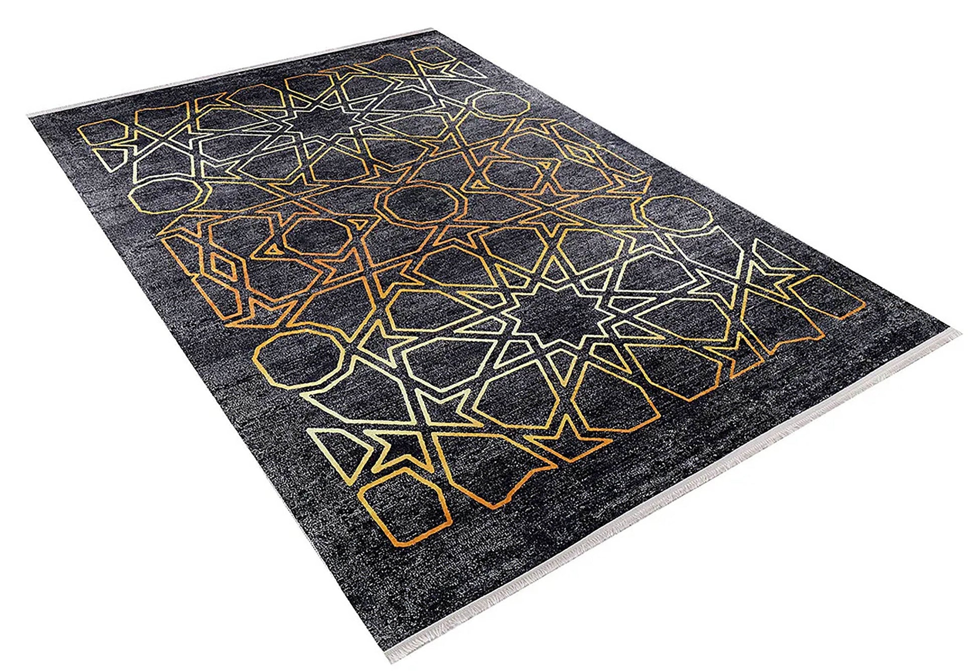 Selçuklu Desenli Geometrik Siyah Altın Halı - Pera Halı