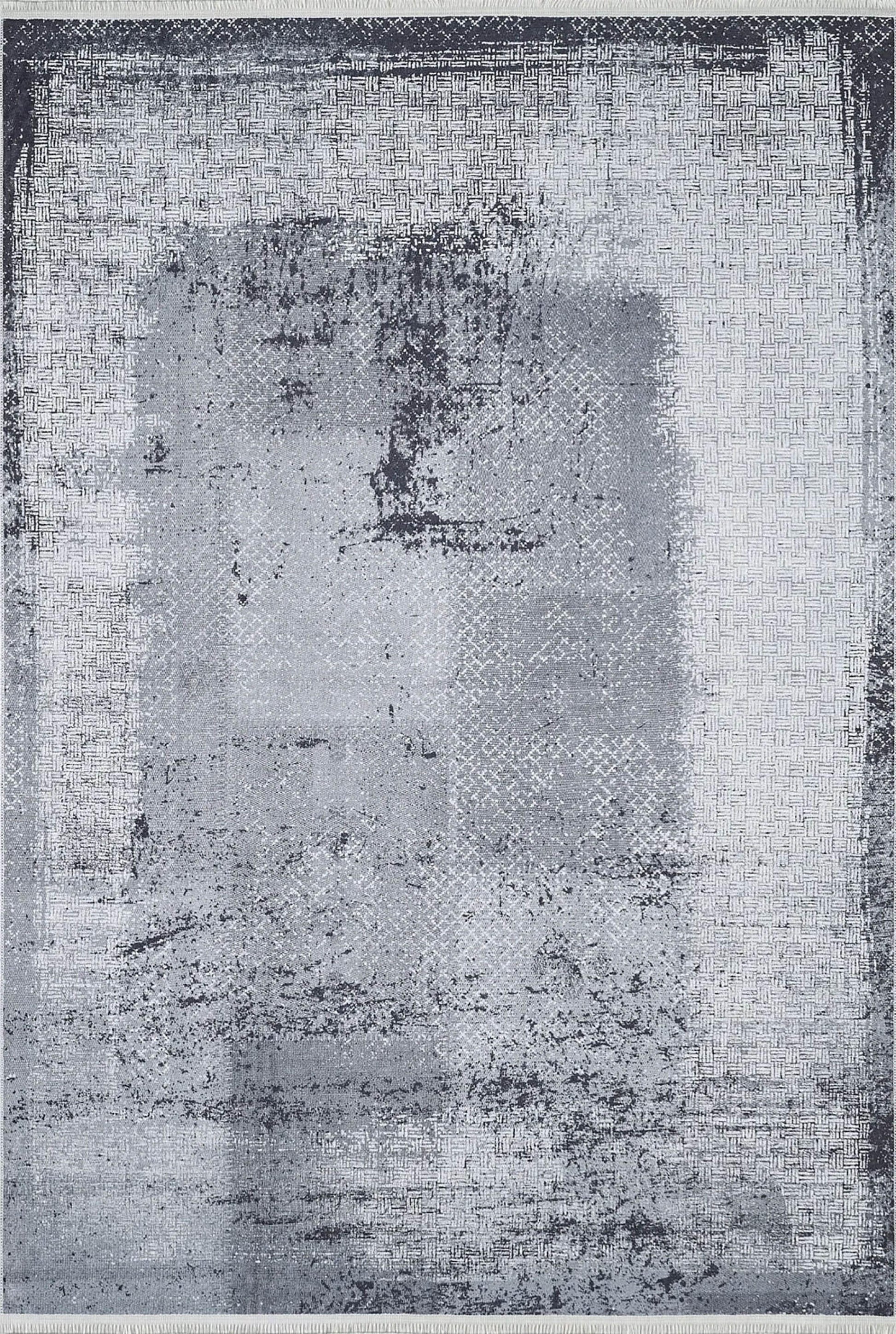 Koyu Gri Beyaz Soyut Eskitme Yıkanabilir Halı