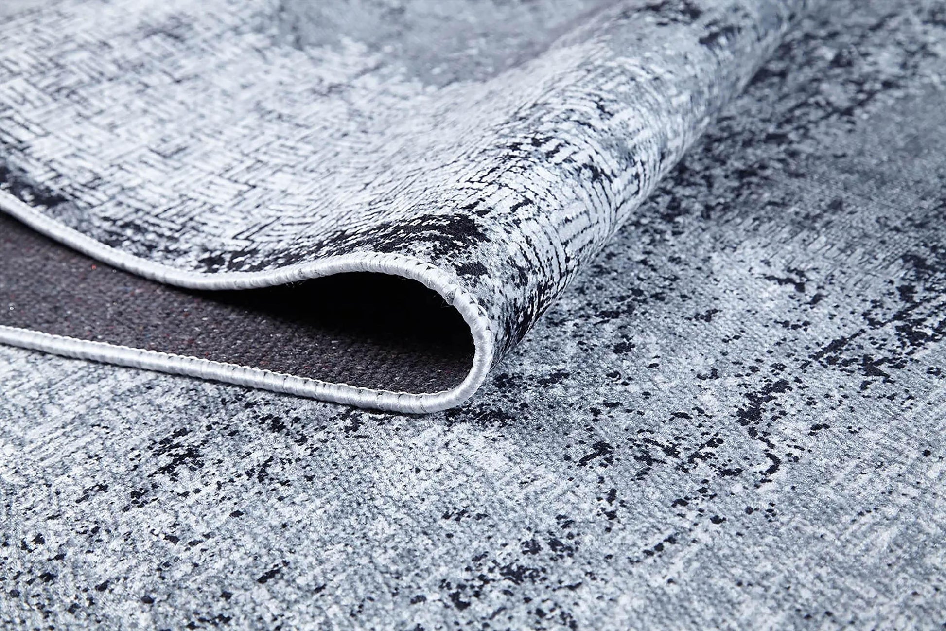 Koyu Gri Beyaz Soyut Eskitme Yıkanabilir Halı