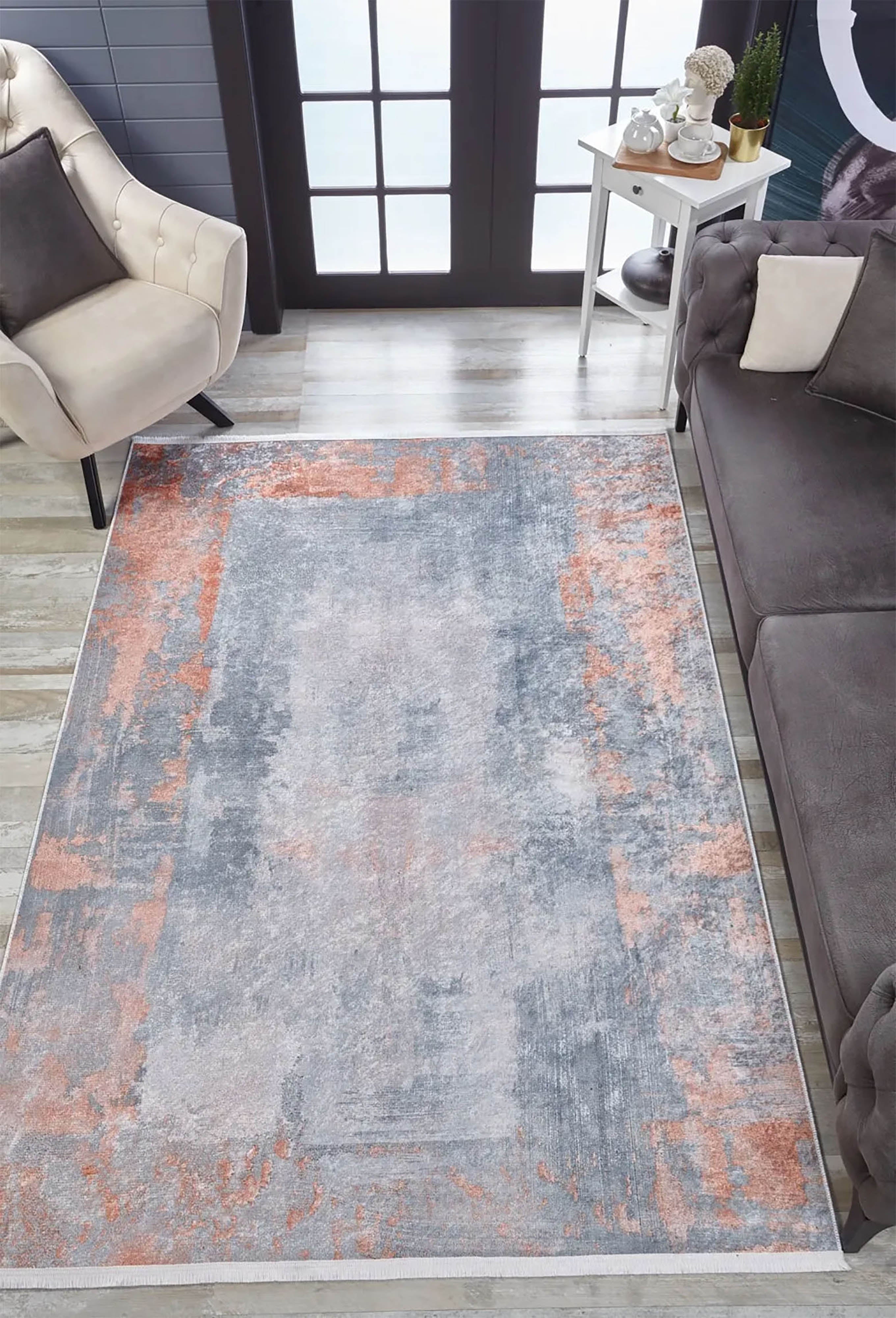 Pale Pink Cream Beige Geometric Patterned Kilim Rug