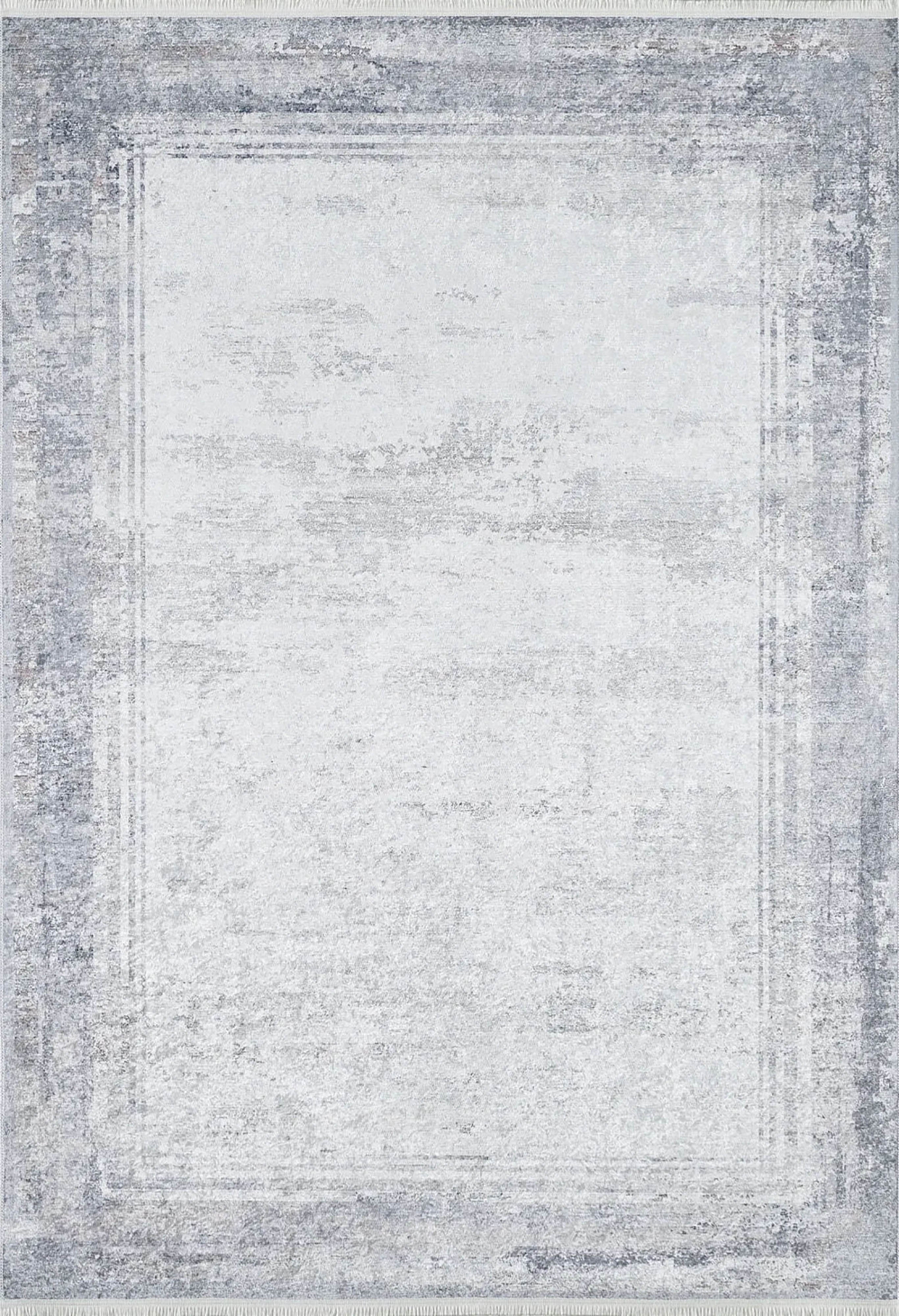 Beyaz Açık Gri Çerçeveli Modern Halı