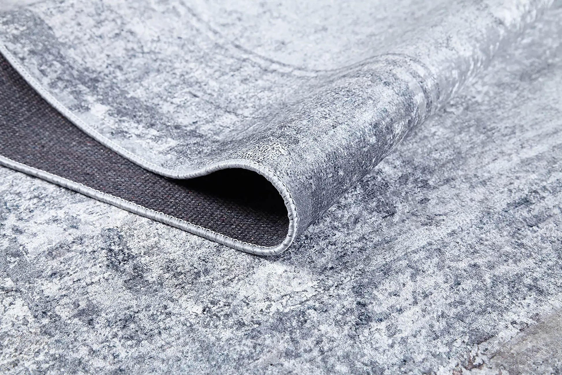 Açık Gri Beyaz Eskitme Soyut Çerçeveli Halı