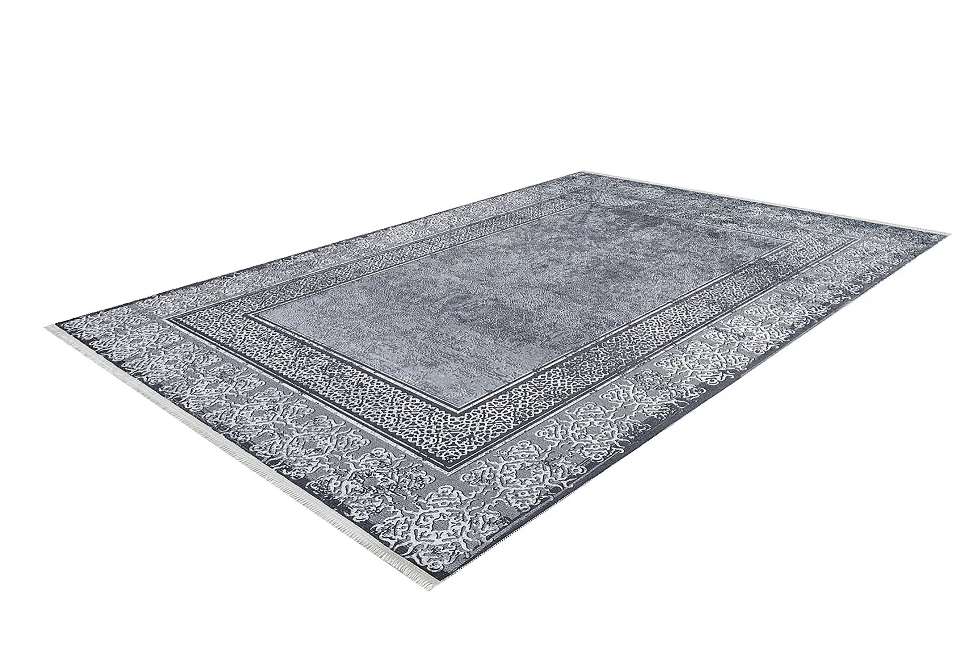 Modern Gri Bordürlü Yıkanabilir Halı
