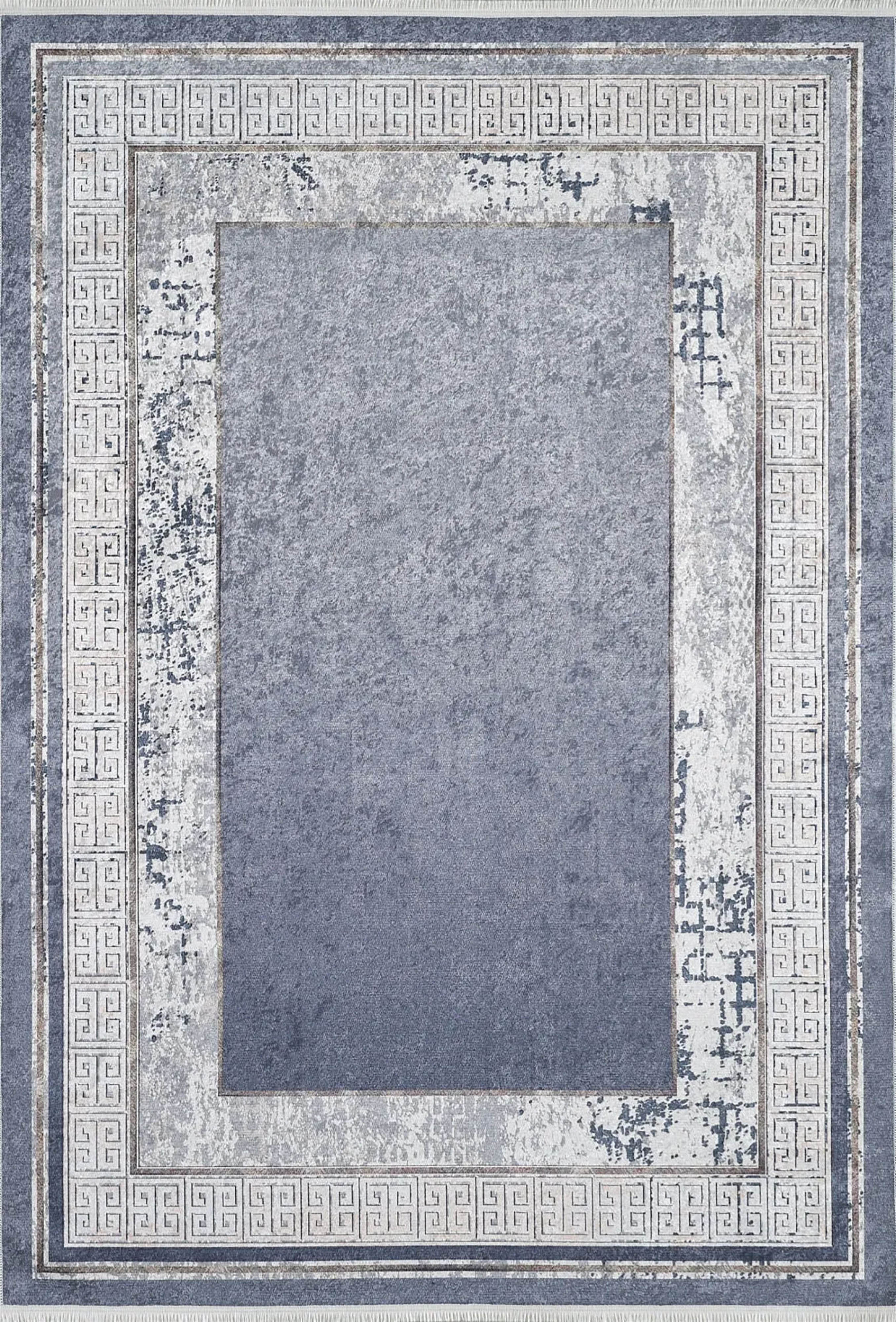 Modern Gri Bordürlü Yunan Anahtar Halı