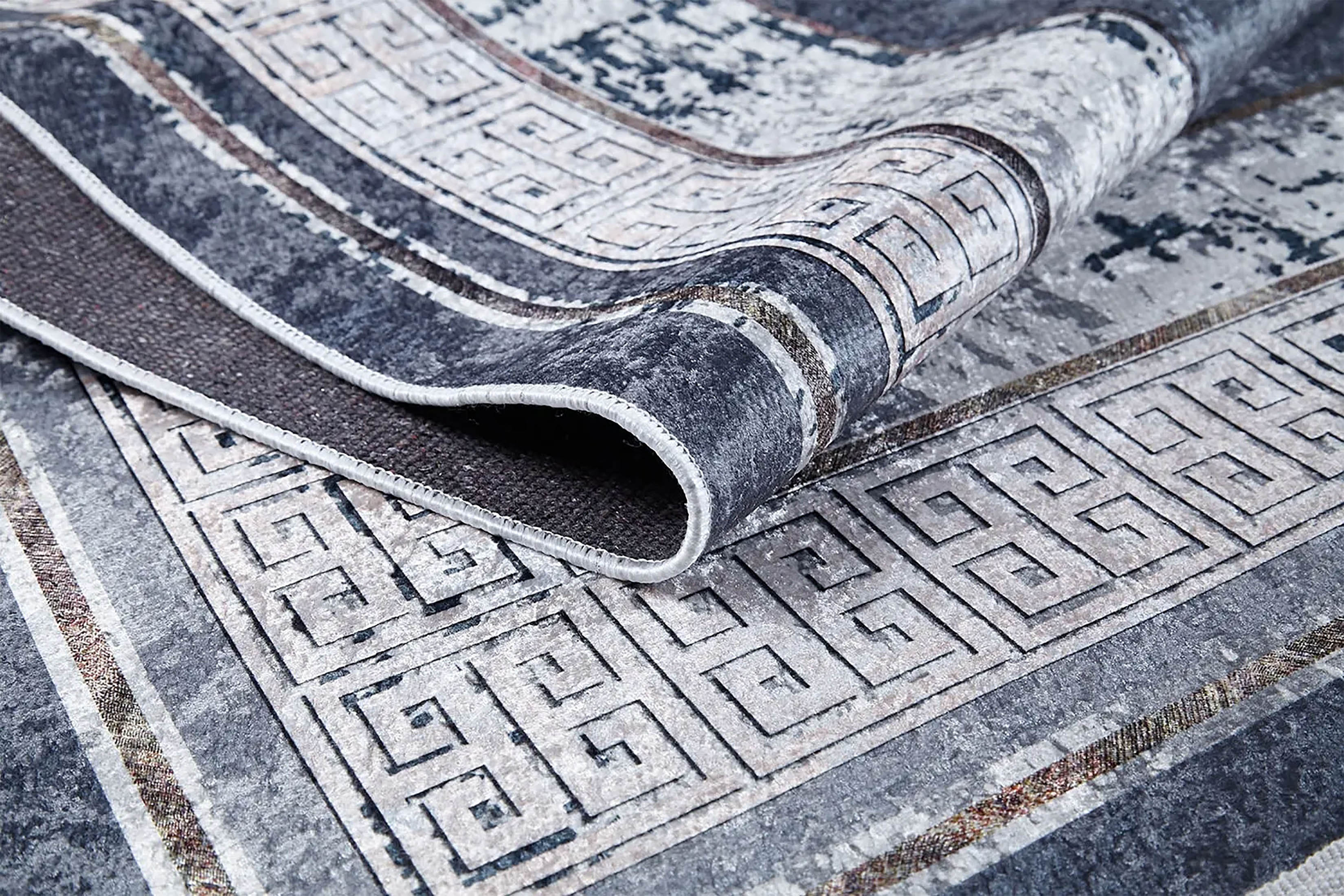 Modern Gri Bordürlü Yunan Anahtar Halı