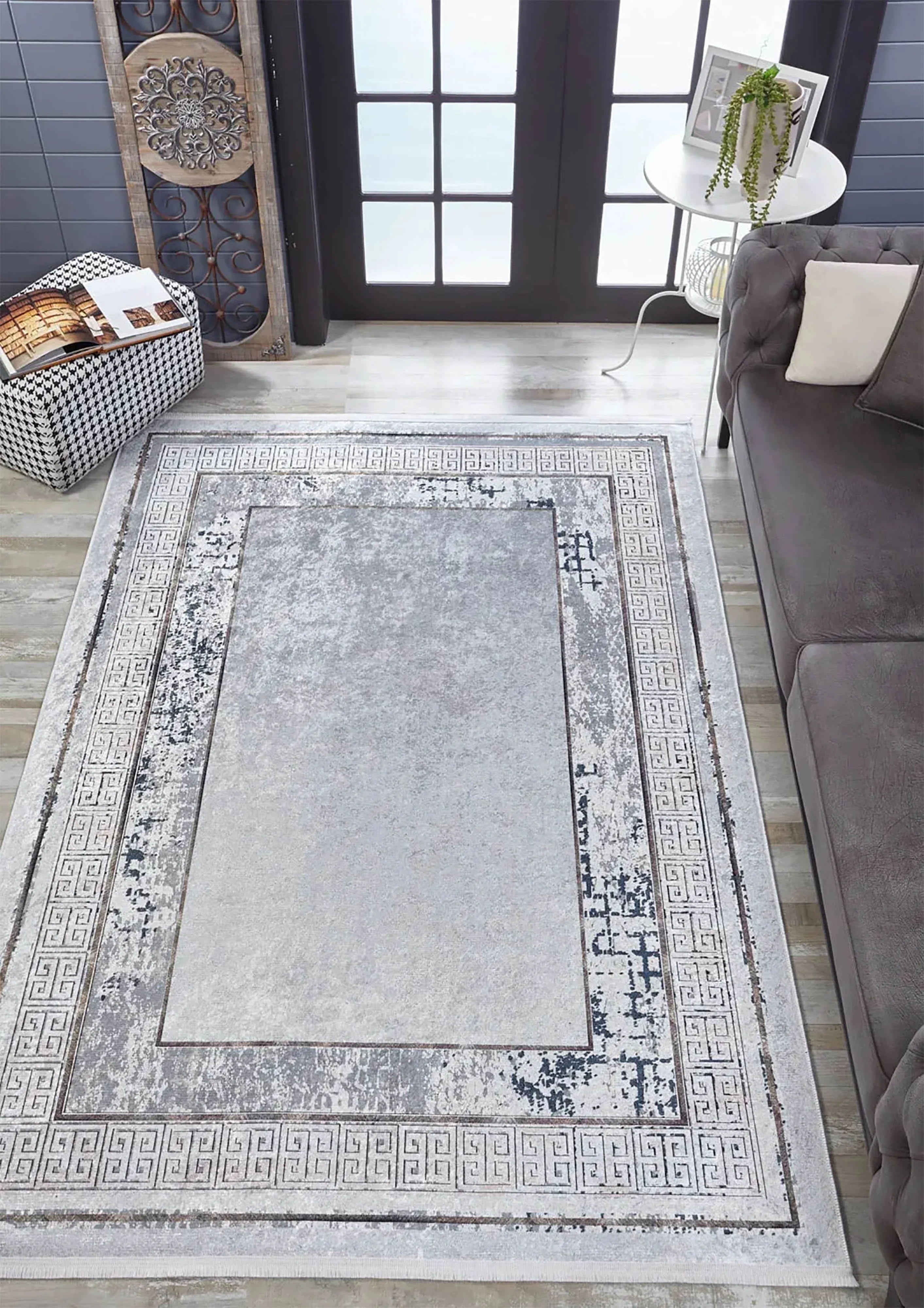 Açık Gri Modern Minimalist Kaymaz Halı