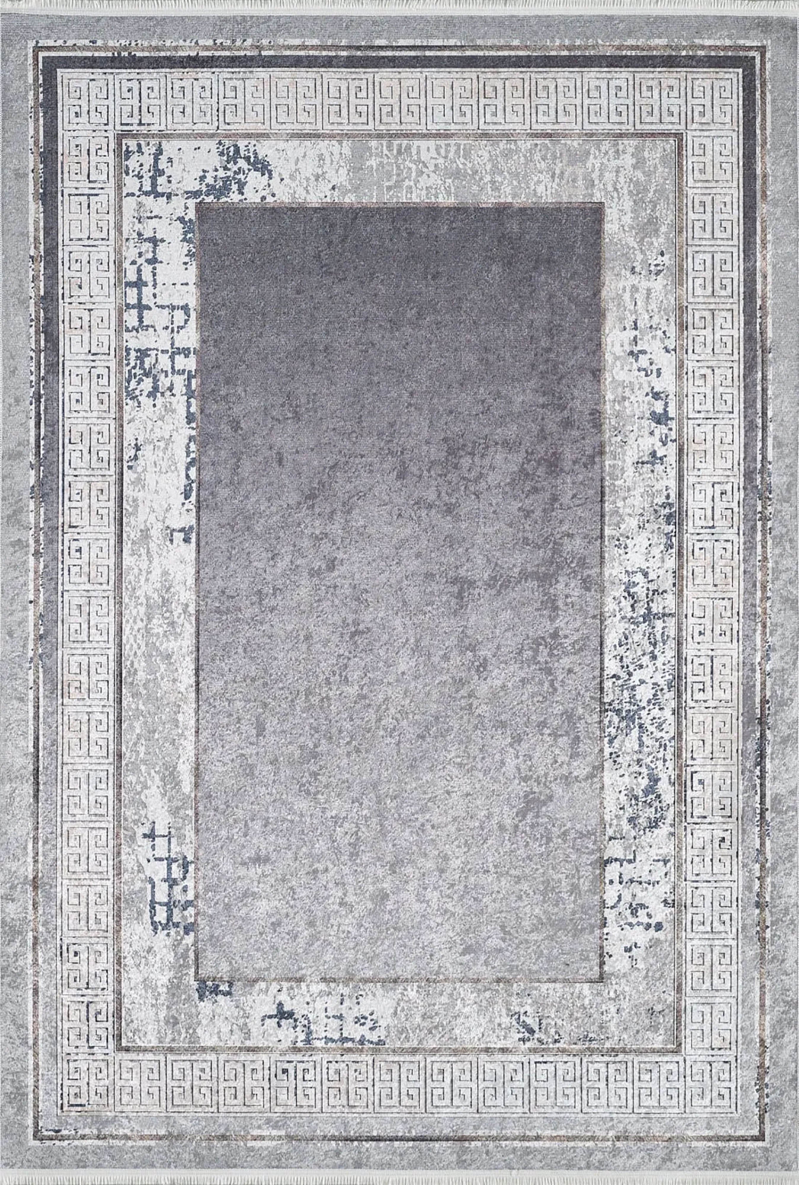 Füme Merkezli Gri Modern Kaymaz Halı